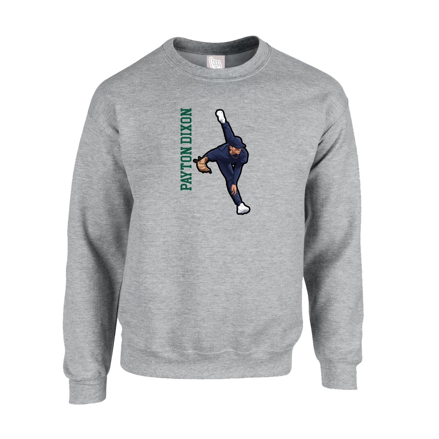 Fleece Crew — Name Vertical in Grey