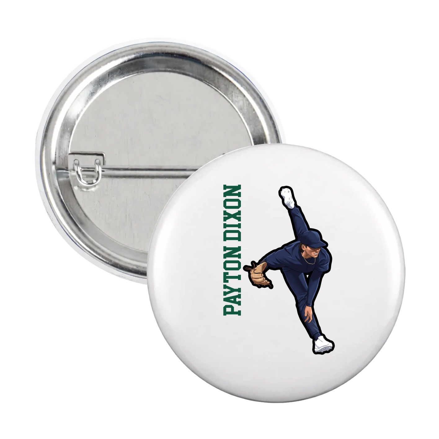 Game Day Button — Name Vertical in White