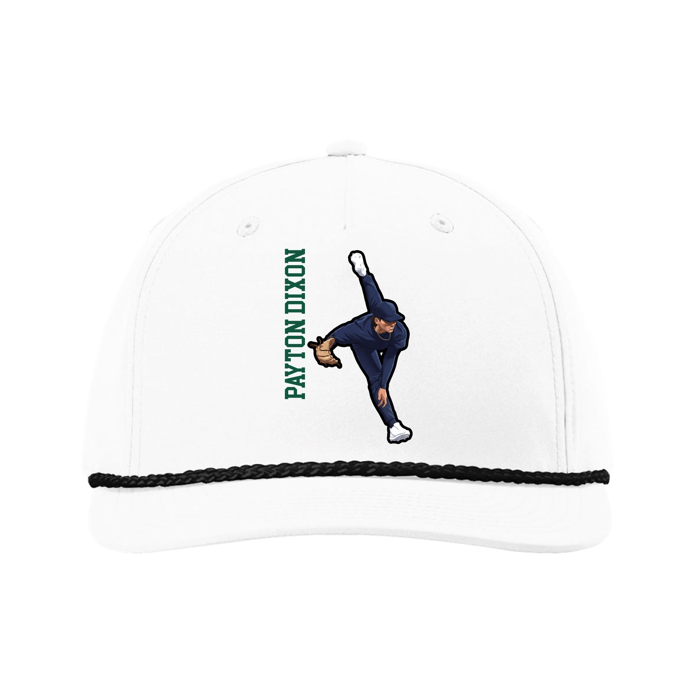 Five-Panel Classic Rope Cap — Name Vertical in White