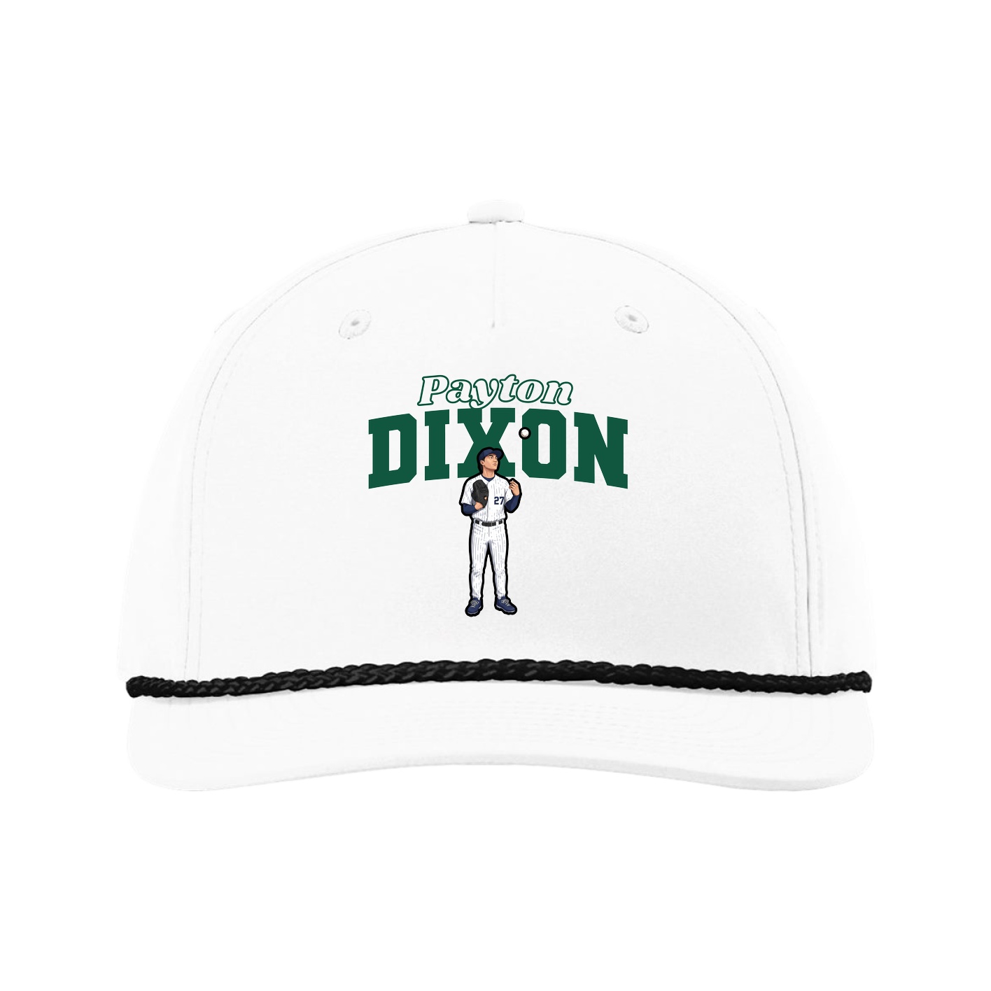Five-Panel Classic Rope Cap — Name Arch in White