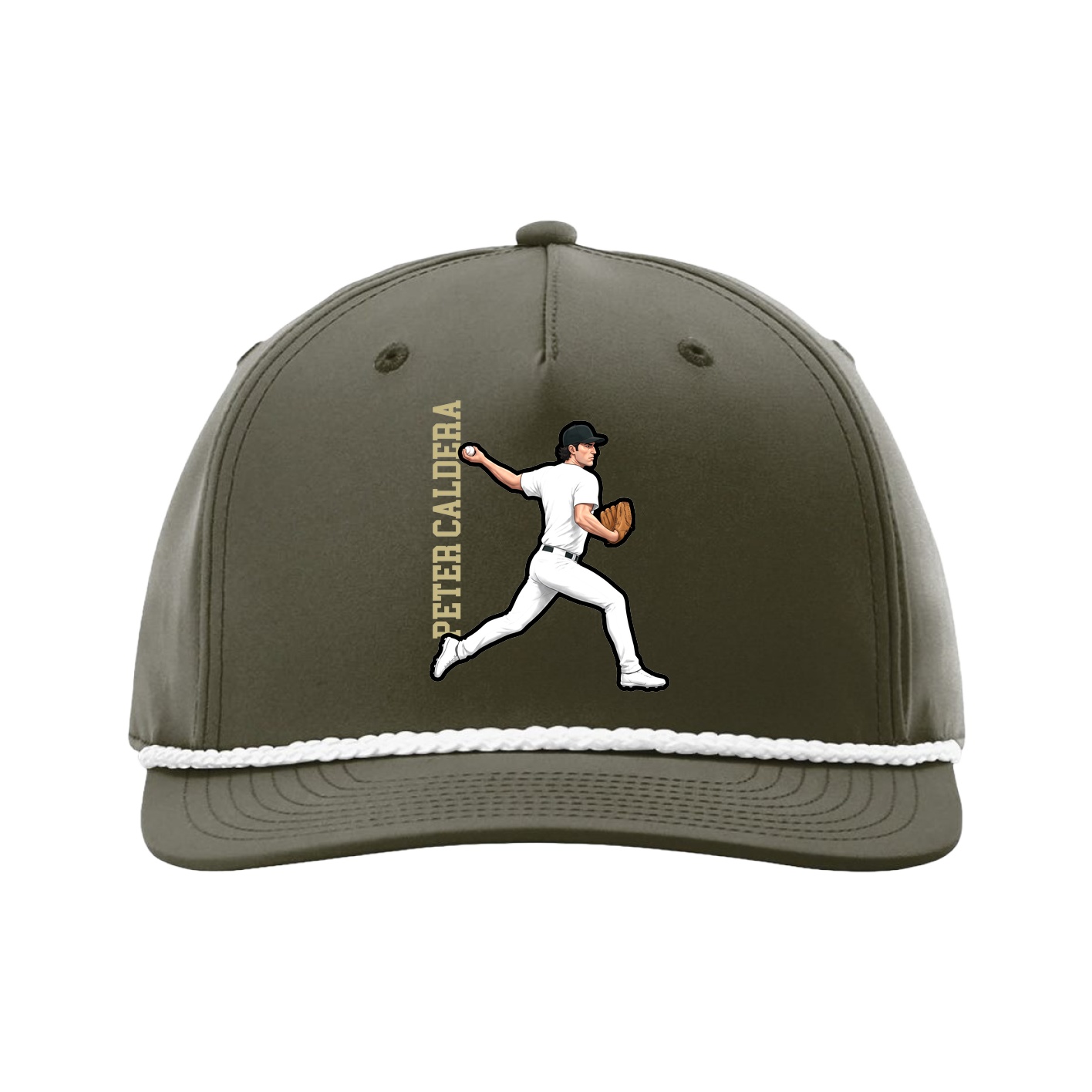 Five-Panel Classic Rope Cap — Name Vertical in Green