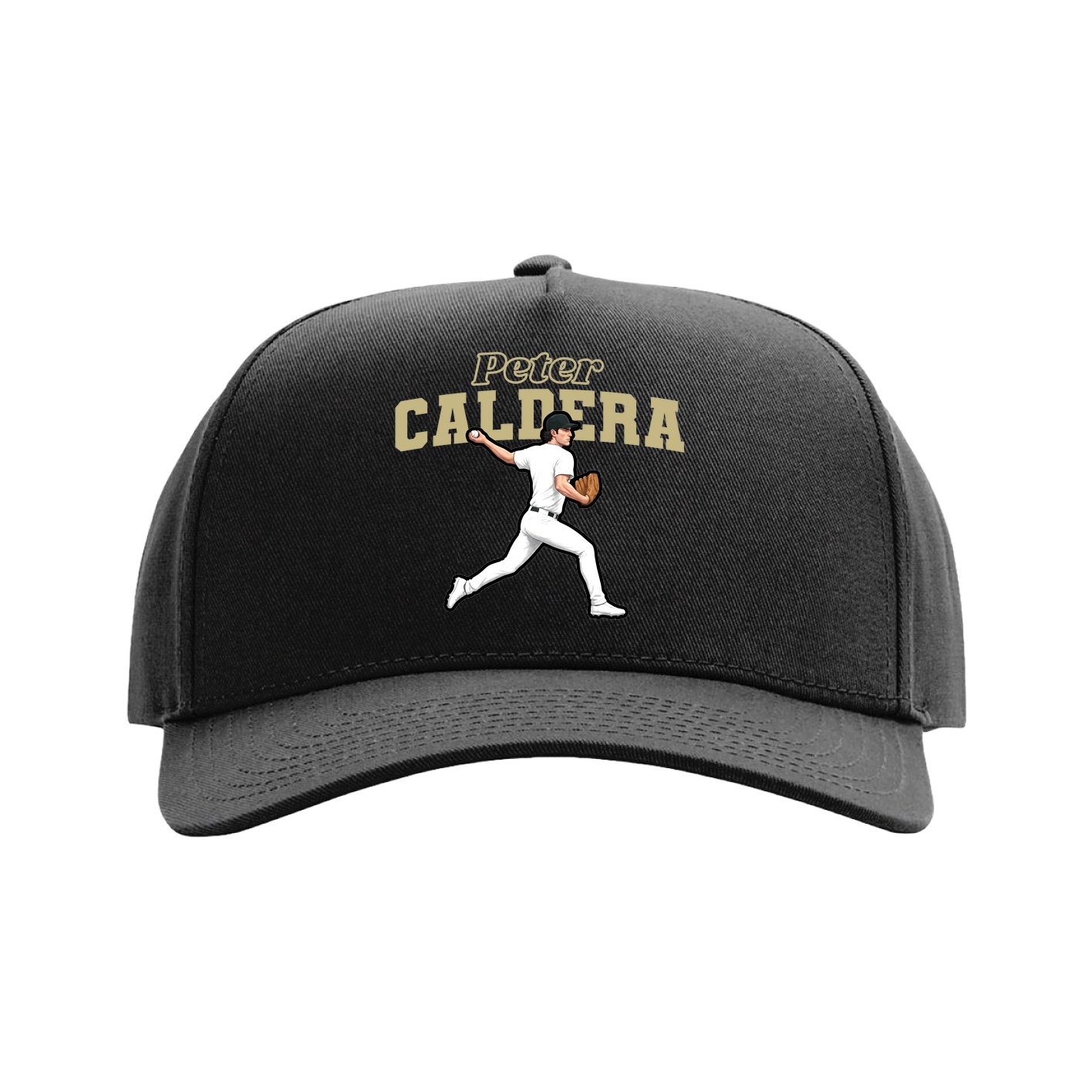 Full Fabric Five-Panel Champ Cap — Name Arch in Black