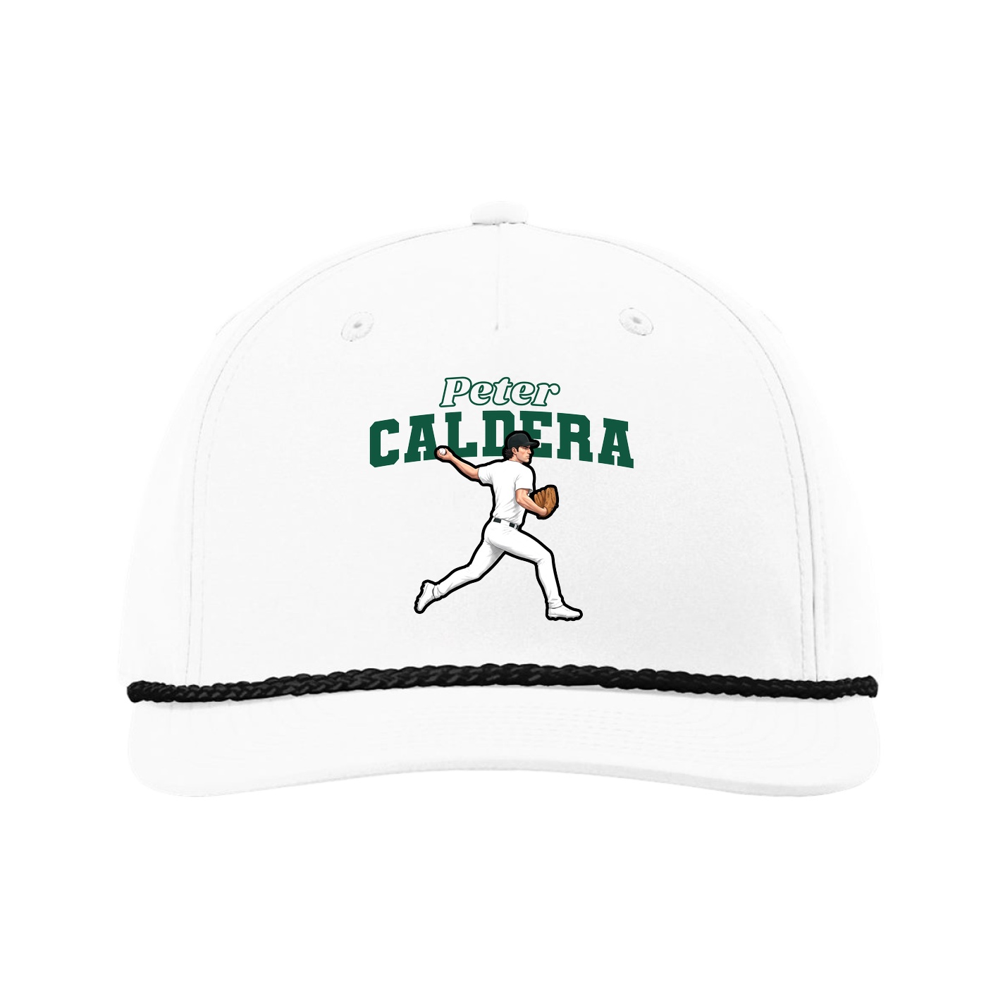 Five-Panel Classic Rope Cap — Name Arch in White