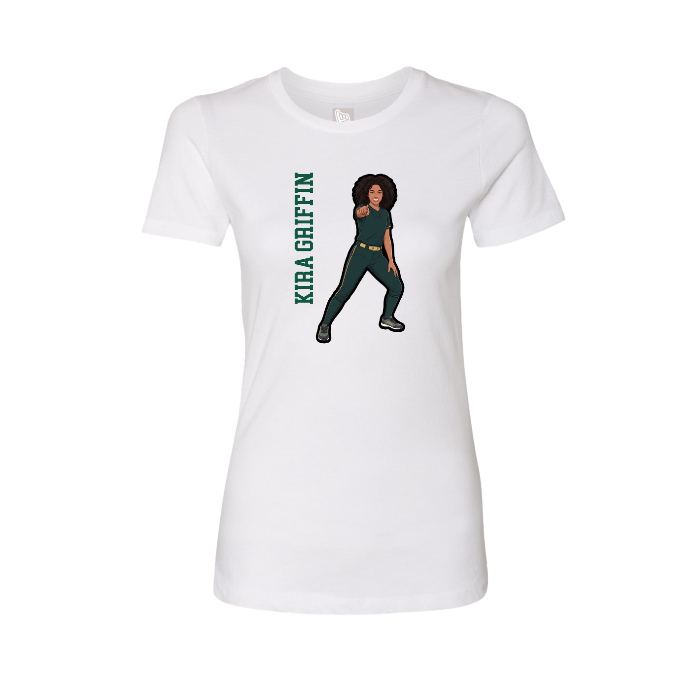 Fitted Women's Tee — Name Vertical in White