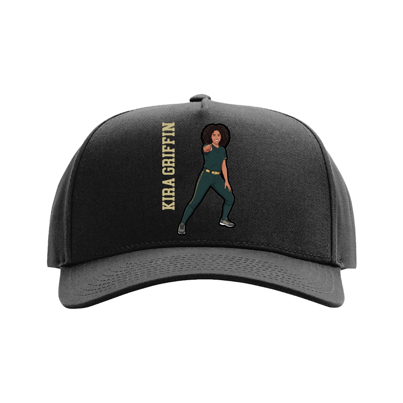 Full Fabric Five-Panel Champ Cap — Name Vertical in Black