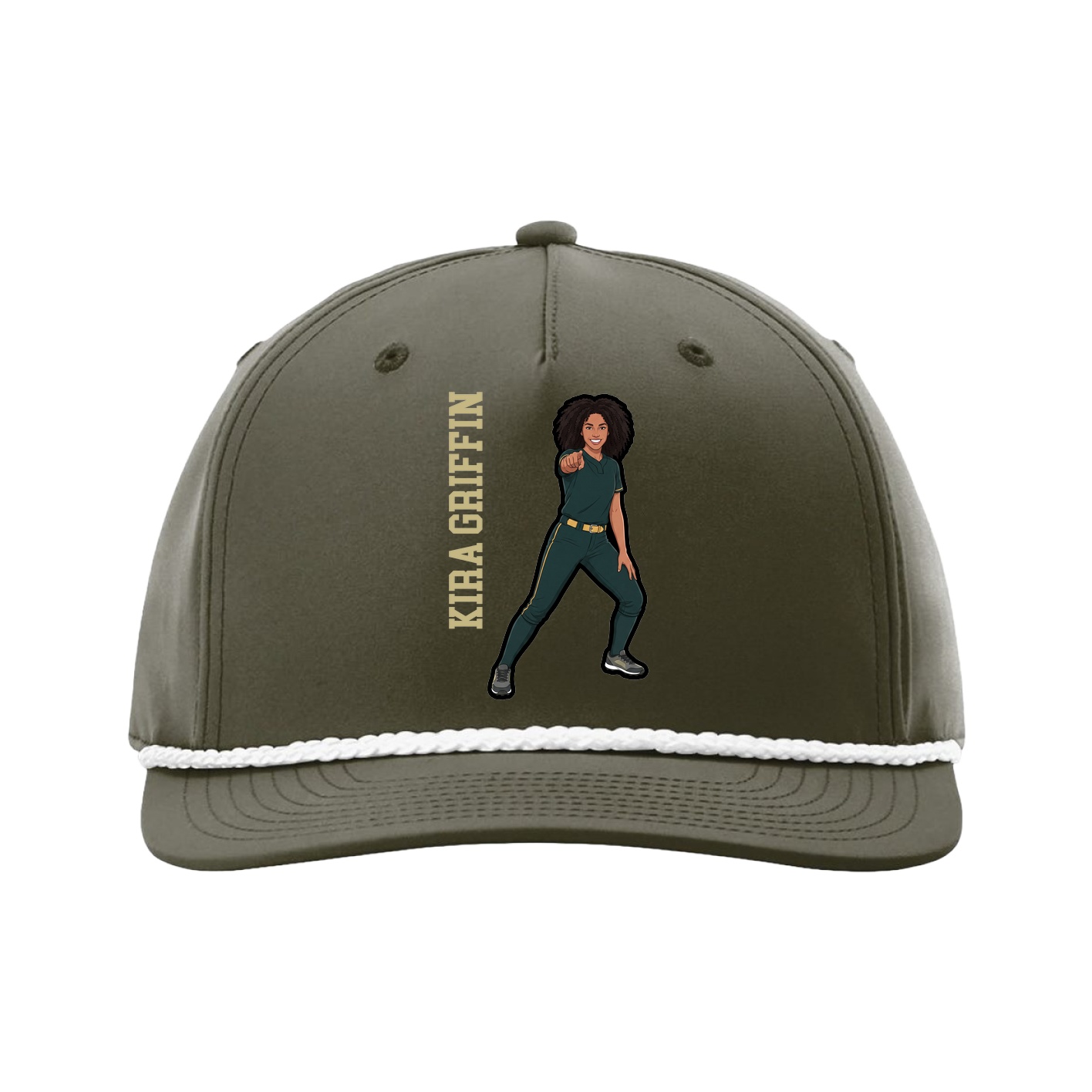 Five-Panel Classic Rope Cap — Name Vertical in Green