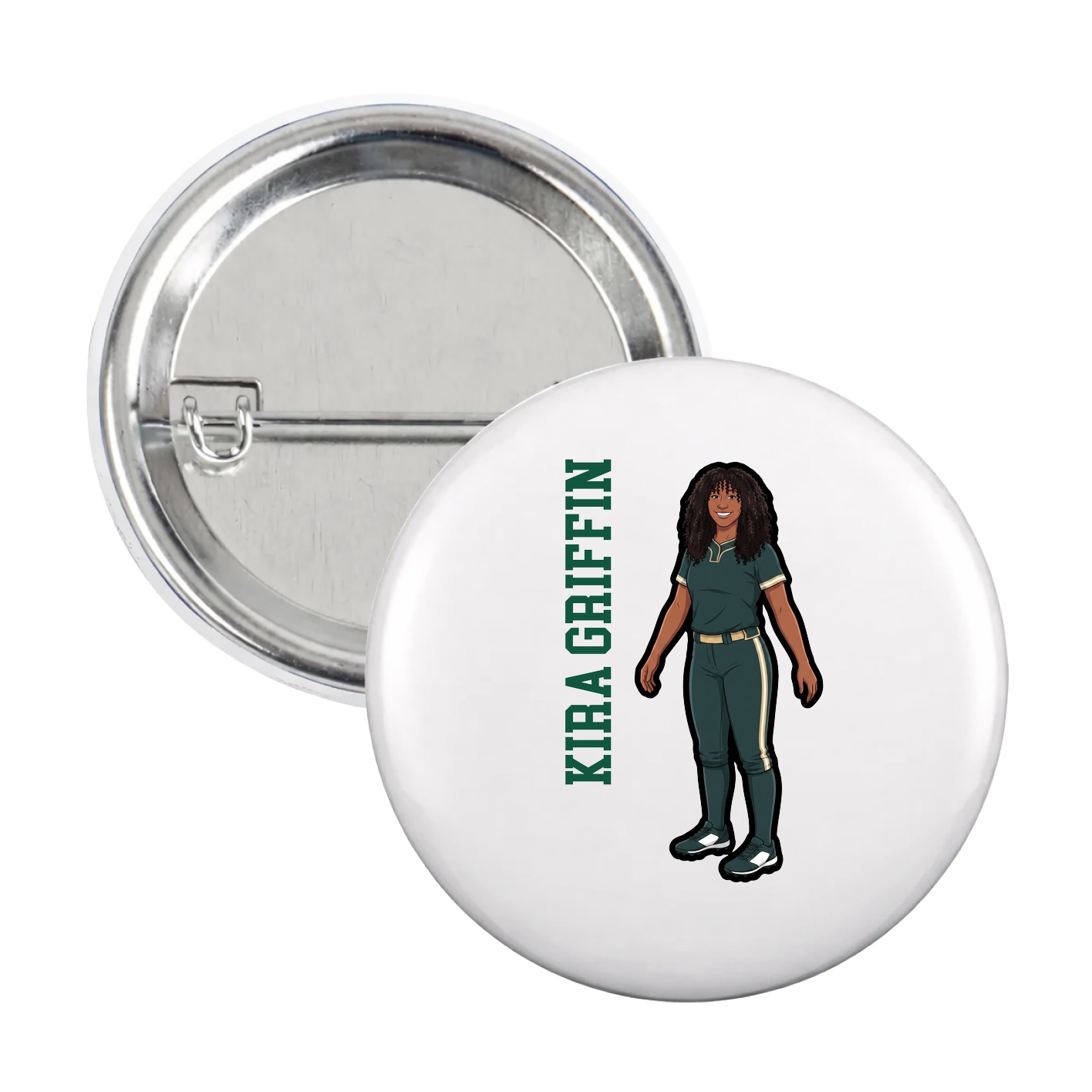 Game Day Button — Name Vertical in White