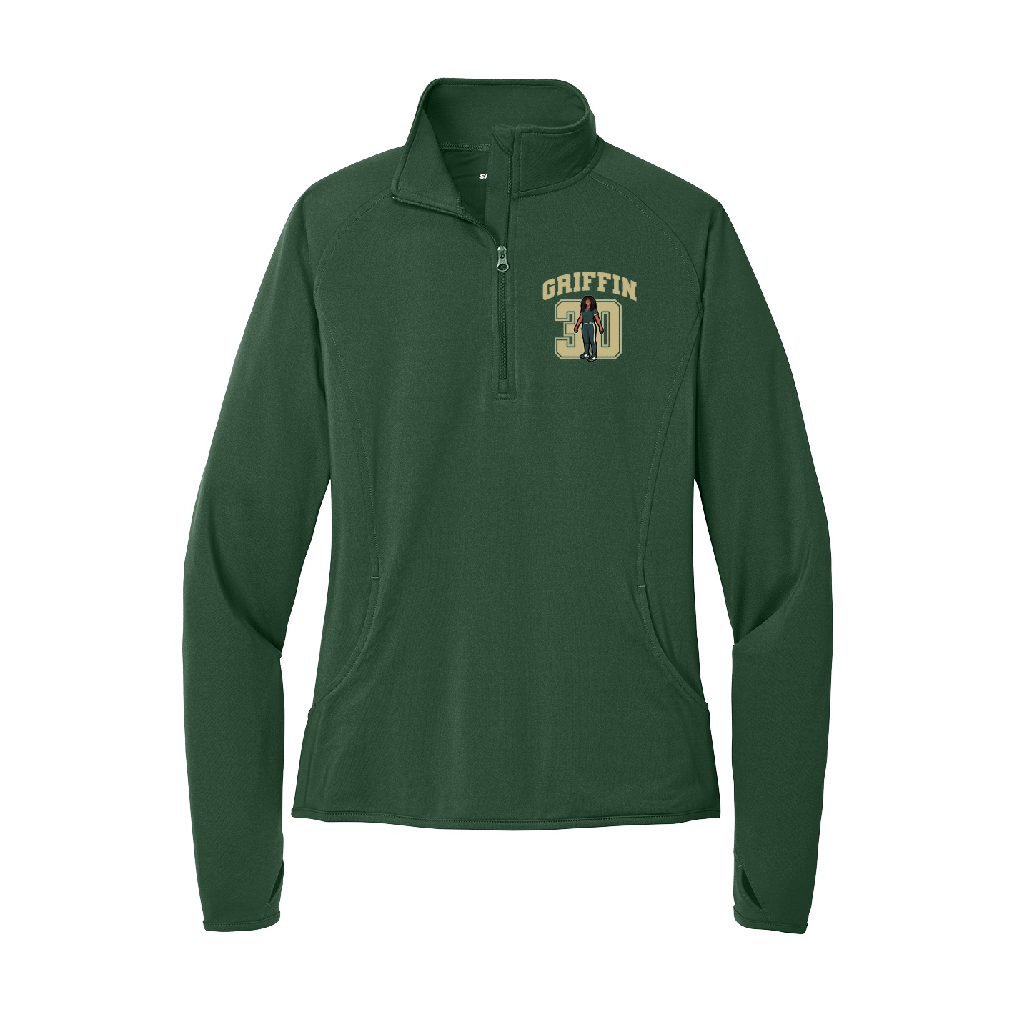 Women's Q-Zip Pullover — Number in Green