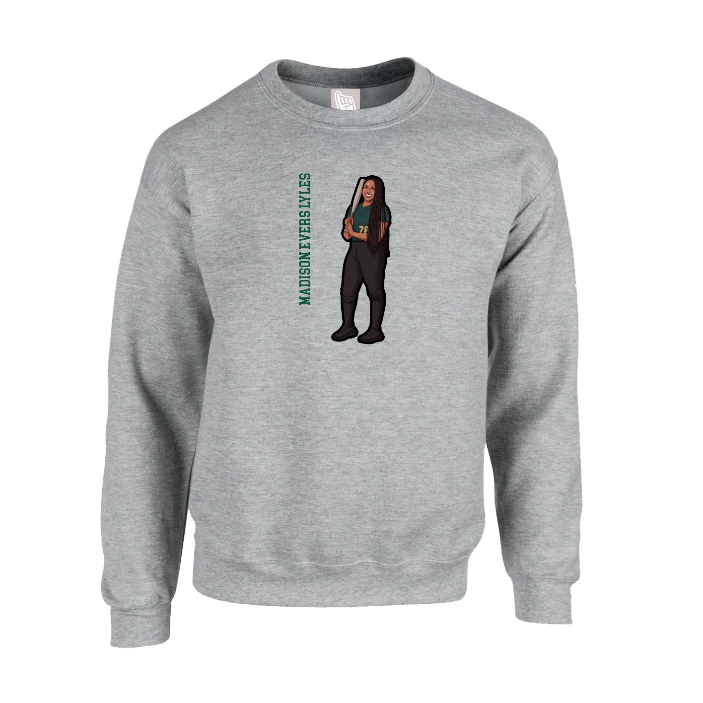 Fleece Crew — Name Vertical in Grey
