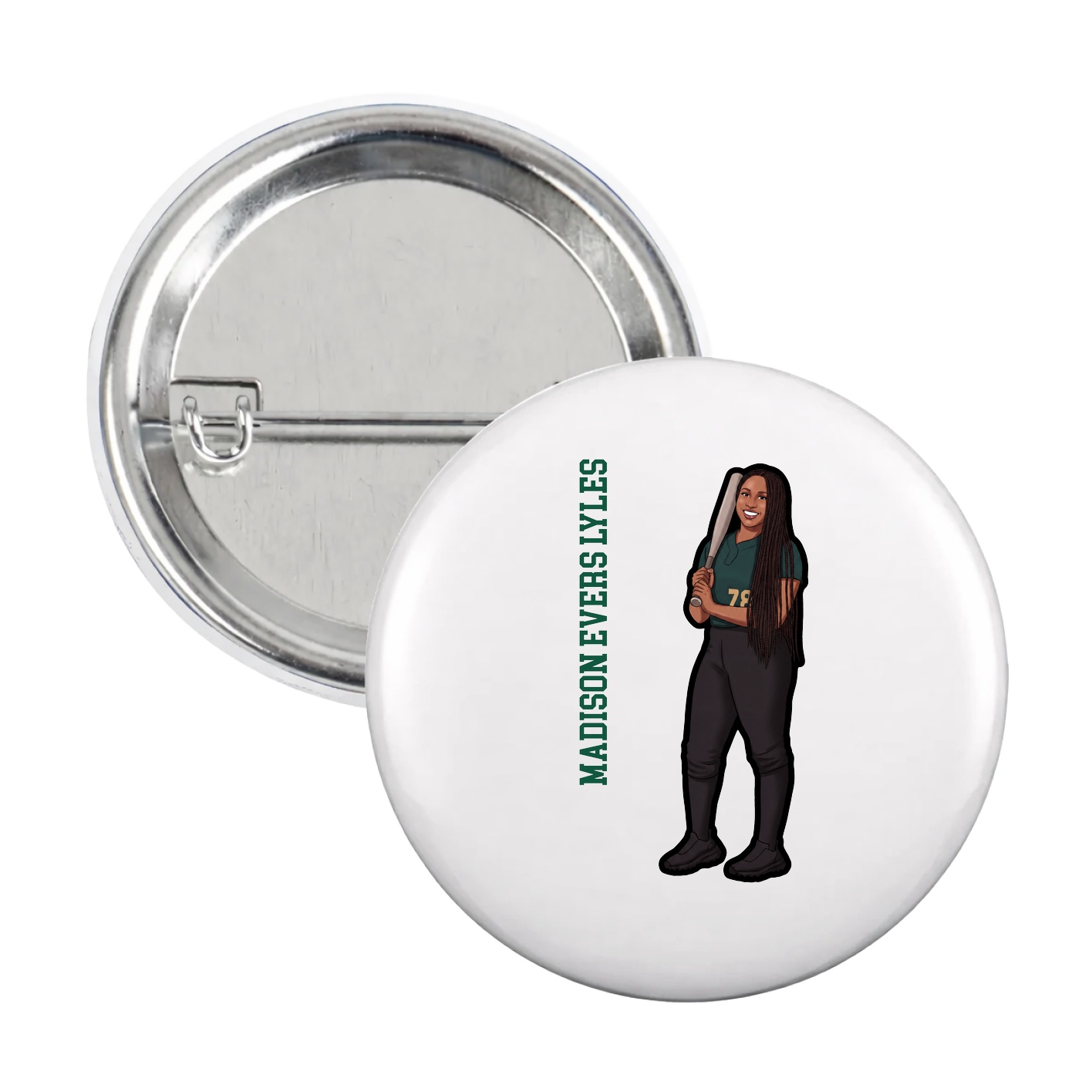 Game Day Button — Name Vertical in White