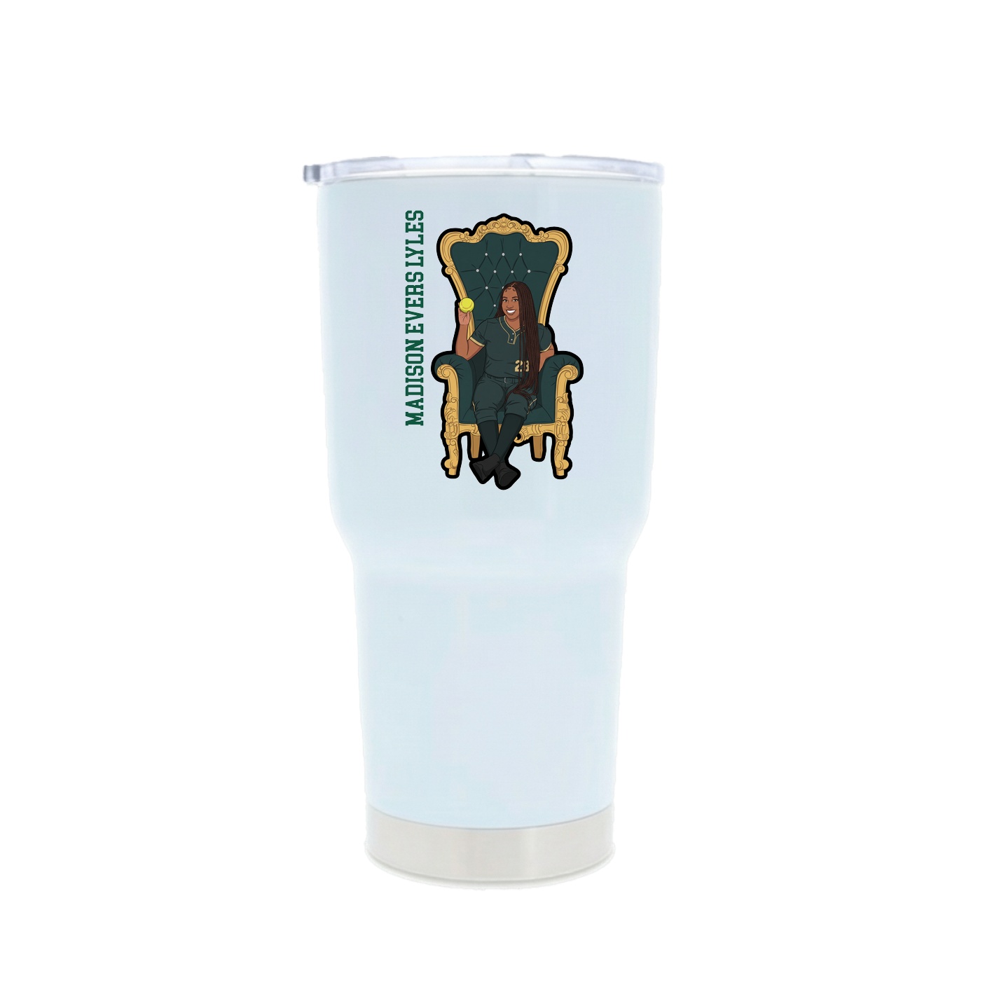 30oz Stainless Steel Tumbler — Name Vertical in White