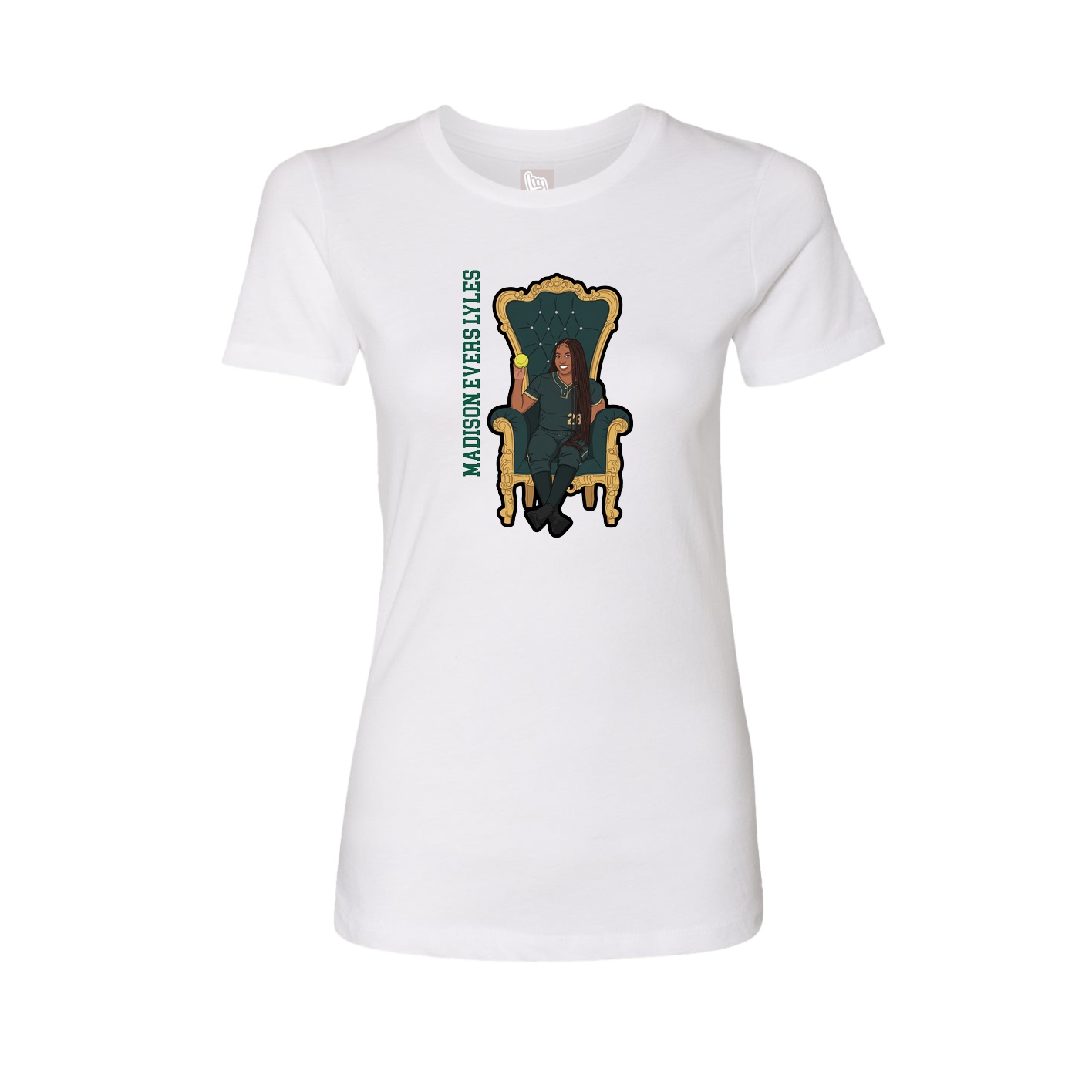 Fitted Women's Tee — Name Vertical in White