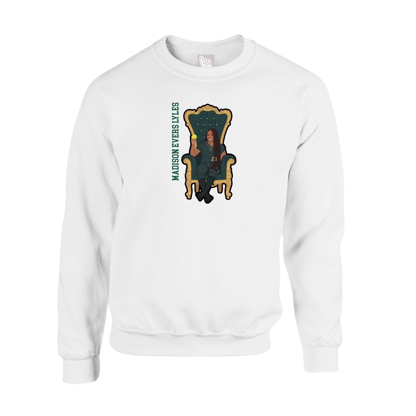 Fleece Crew — Name Vertical in White