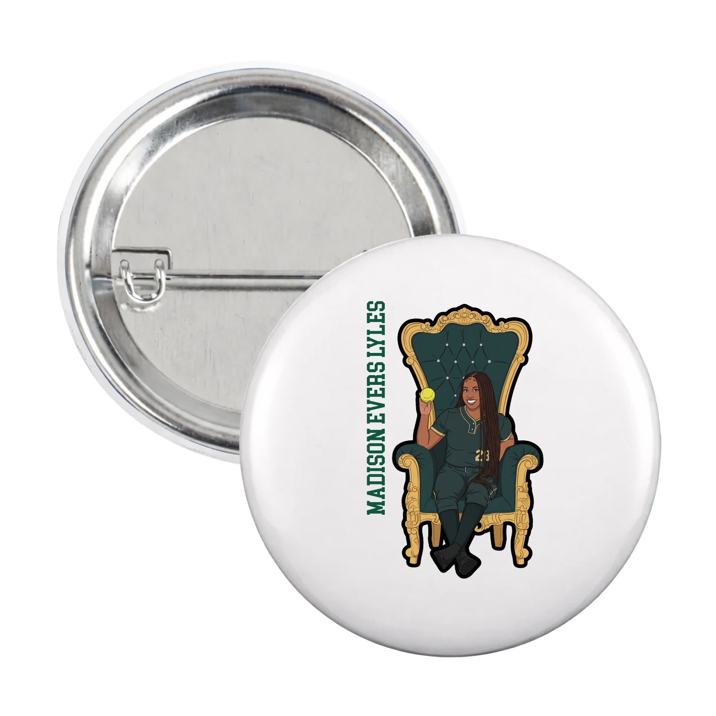 Game Day Button — Name Vertical in White