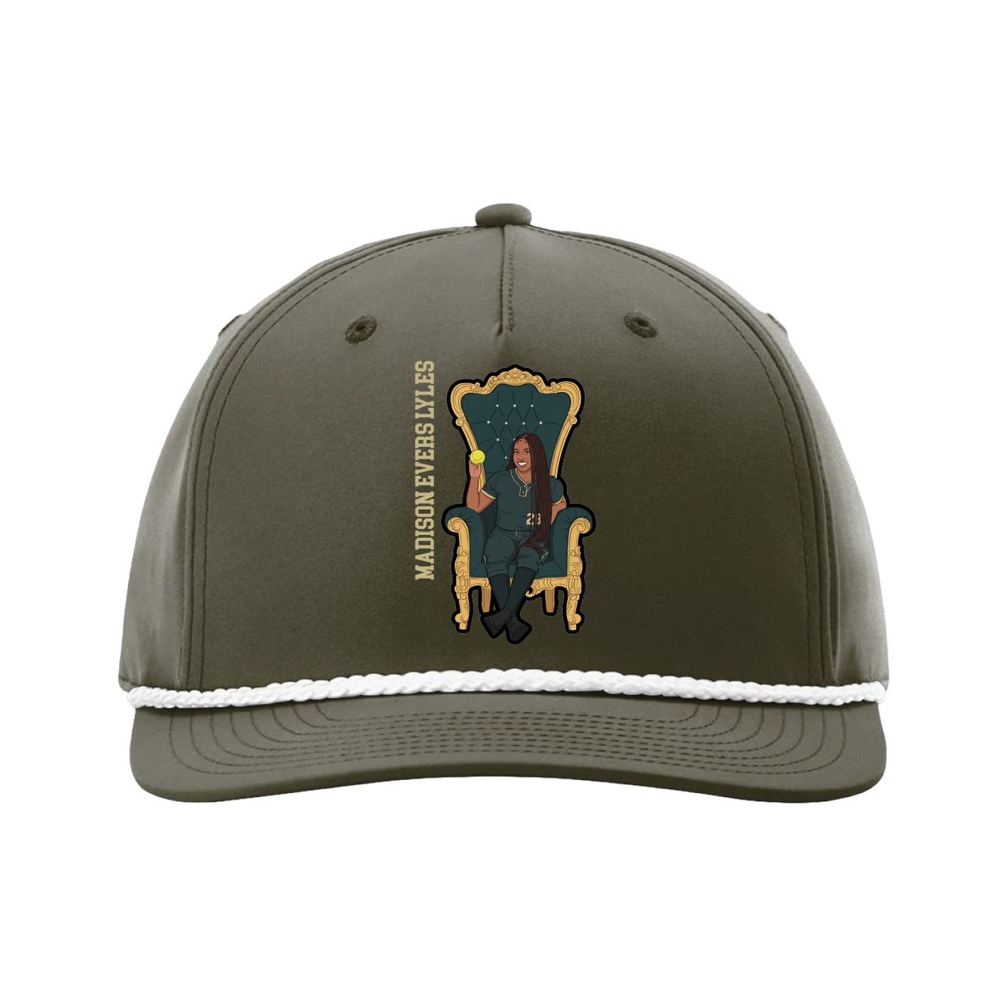 Five-Panel Classic Rope Cap — Name Vertical in Green
