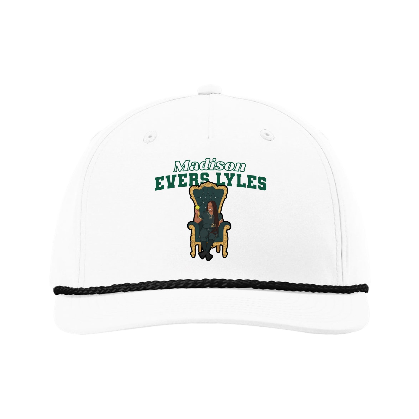 Five-Panel Classic Rope Cap — Name Arch in White