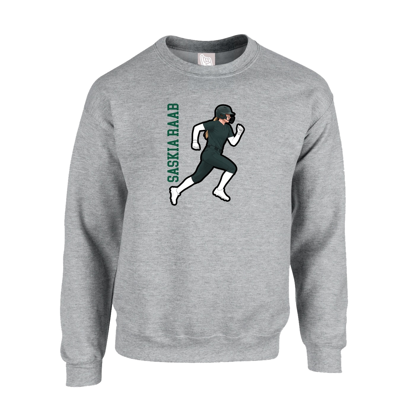 Fleece Crew — Name Vertical in Grey