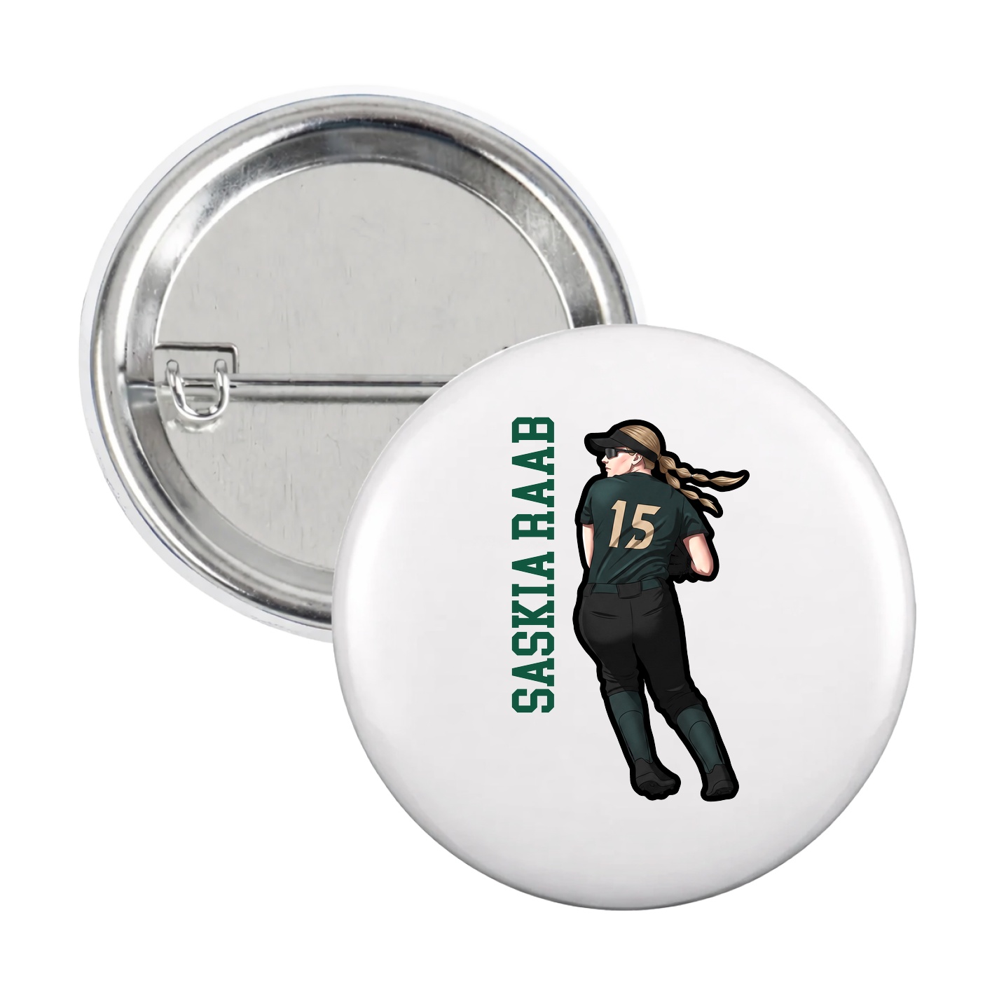 Game Day Button — Name Vertical in White