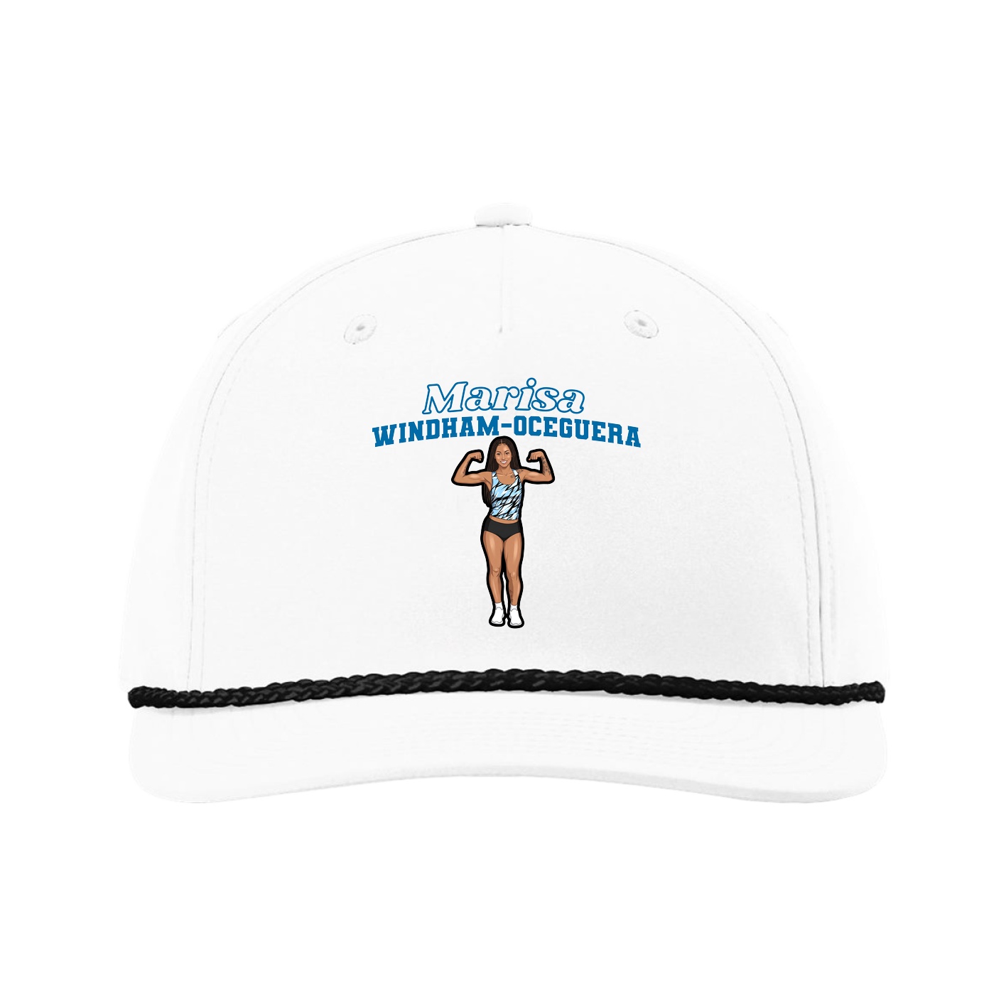 Five-Panel Classic Rope Cap — Name Arch in White