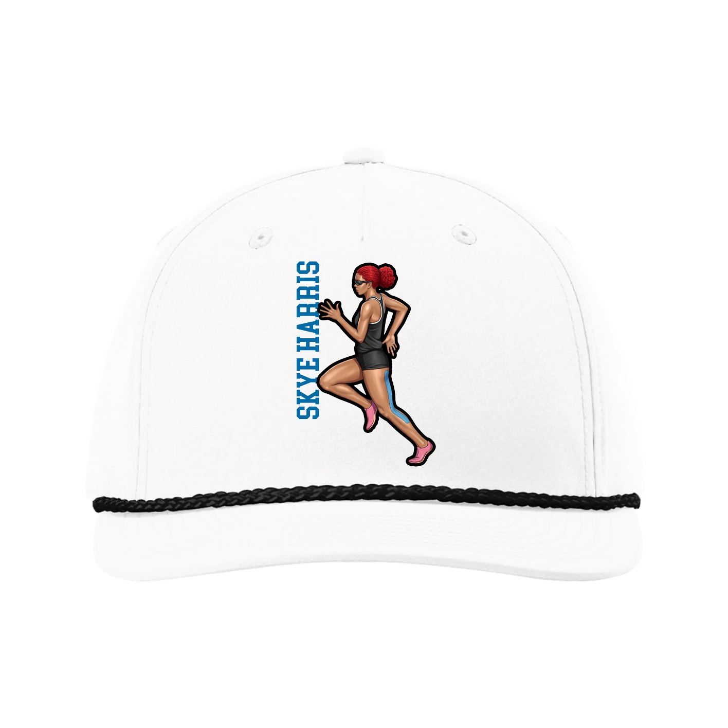 Five-Panel Classic Rope Cap — Name Vertical in White