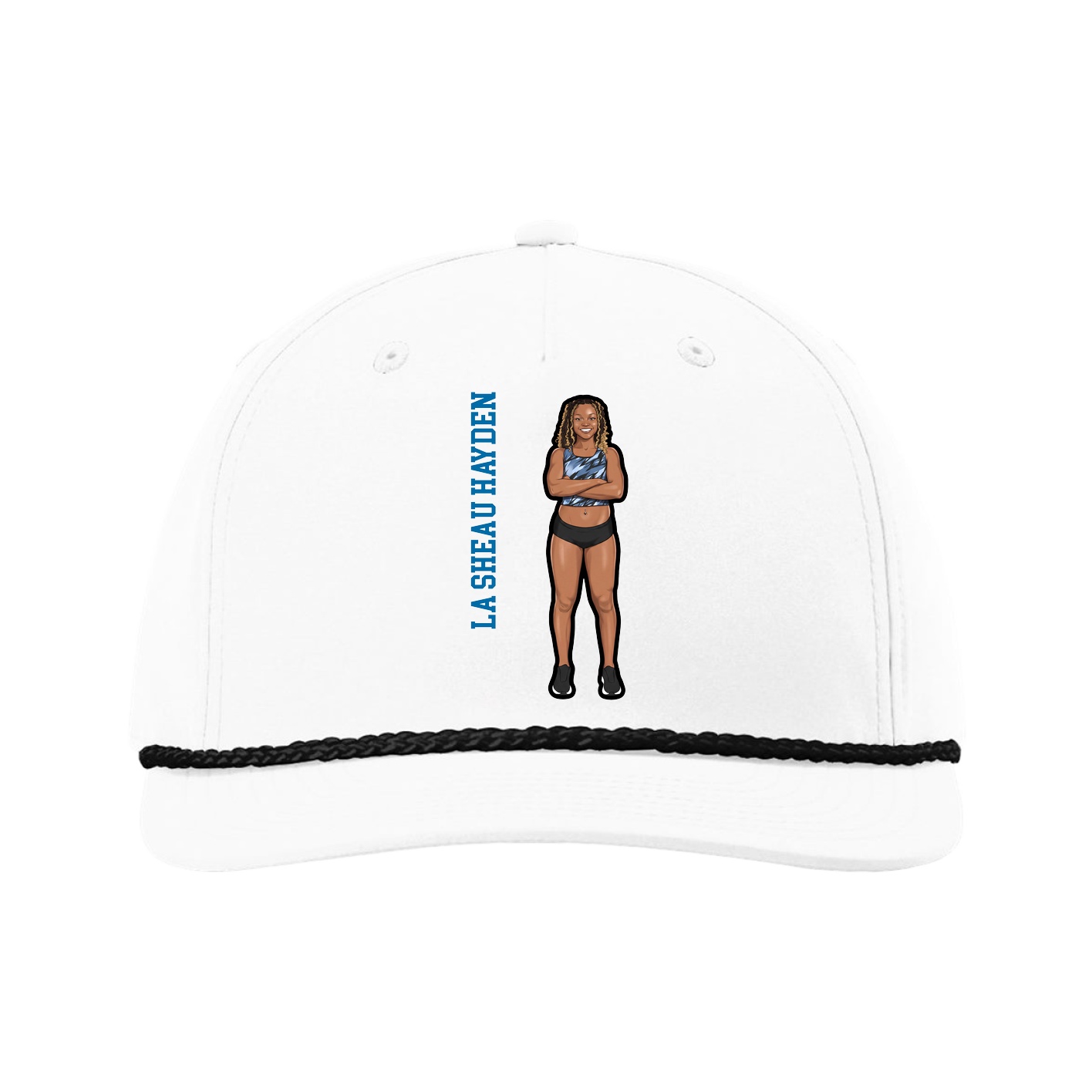 Five-Panel Classic Rope Cap — Name Vertical in White