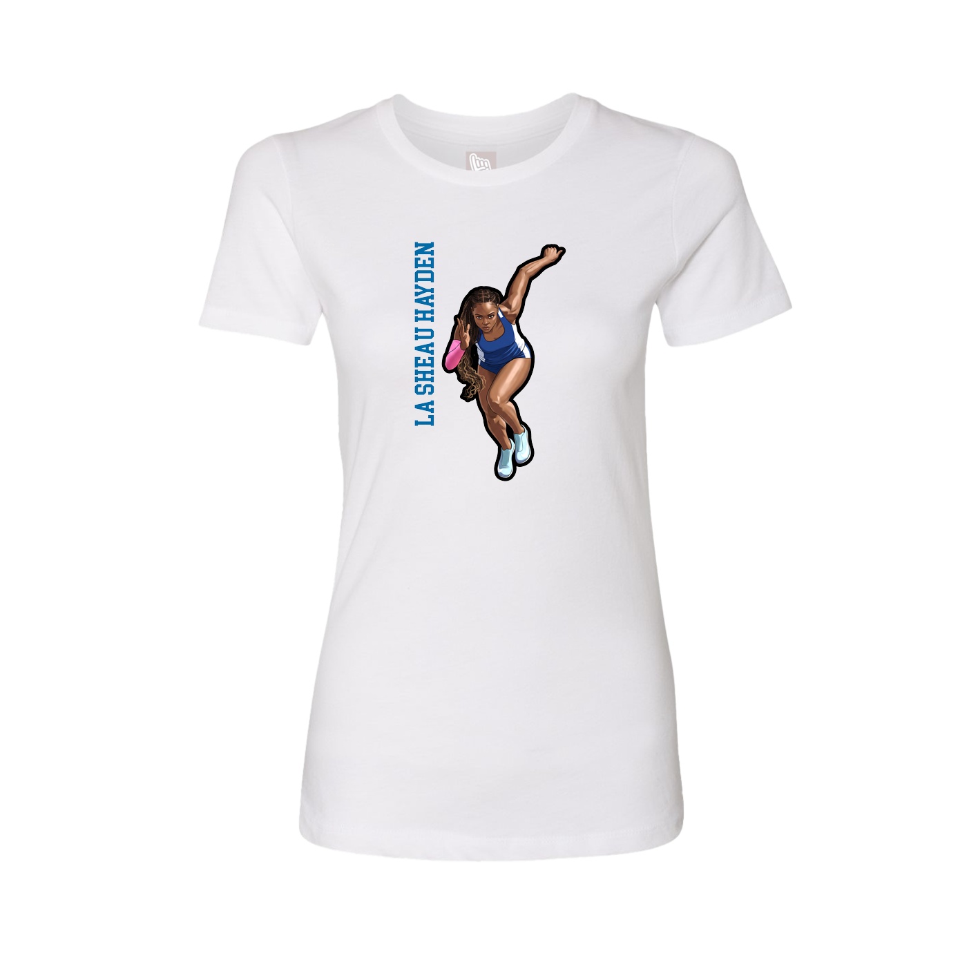 Womens Tee — Name Vertical in White