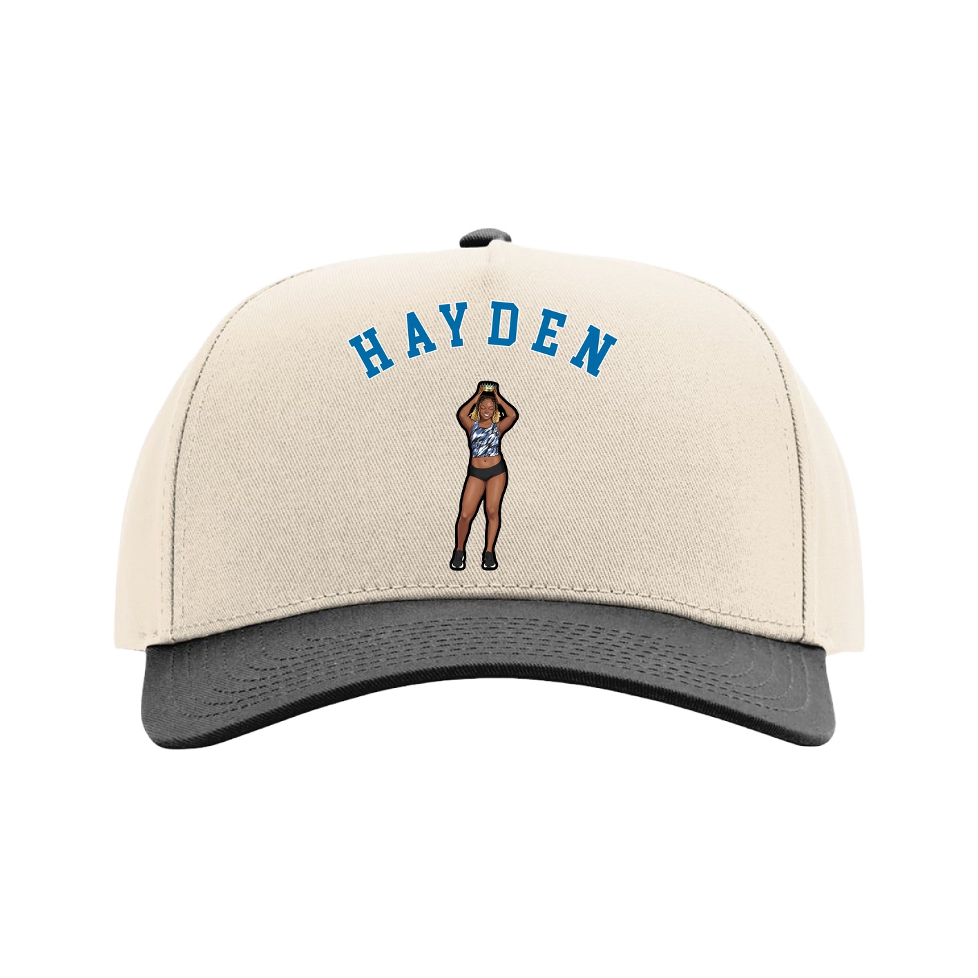Full Fabric Five-Panel Champ Cap — Shirsey Arch in Cream/Black