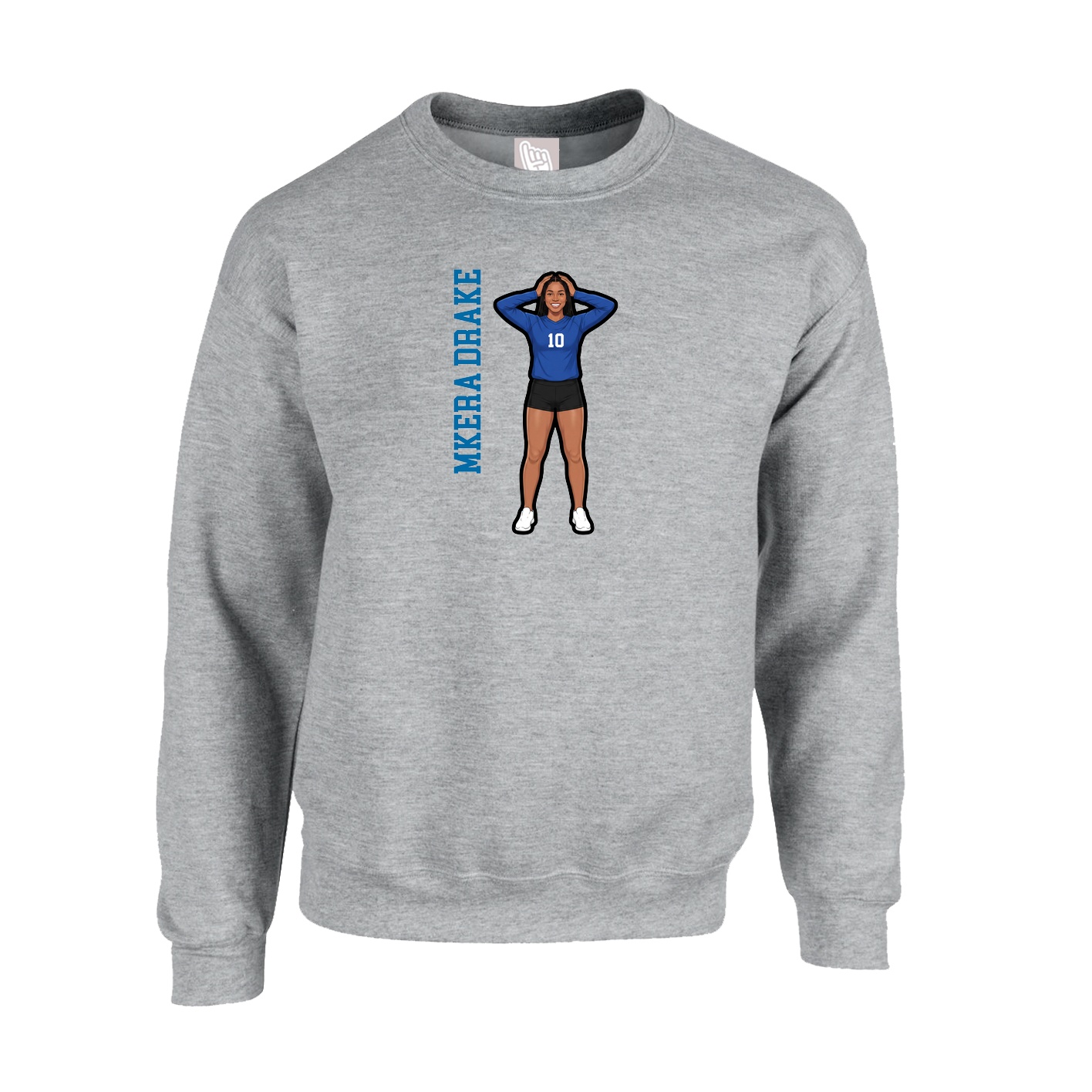 Fleece Crew — Name Vertical in Grey