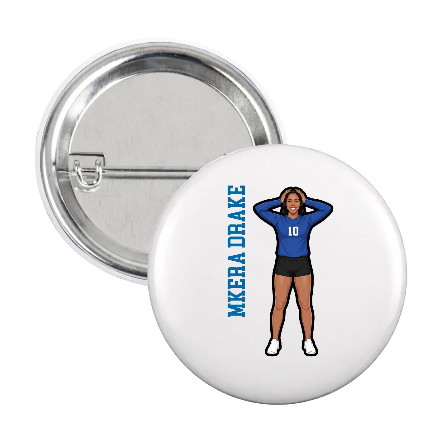 Game Day Button — Name Vertical in White
