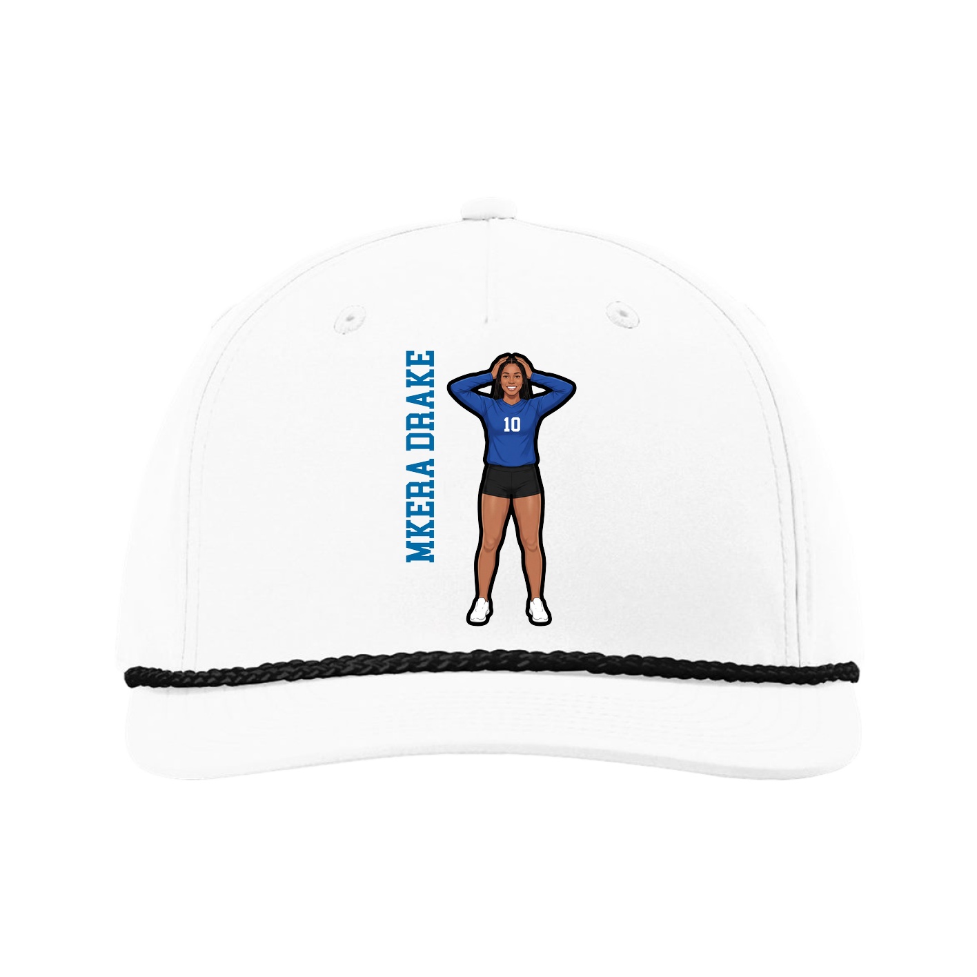 Five-Panel Classic Rope Cap — Name Vertical in White
