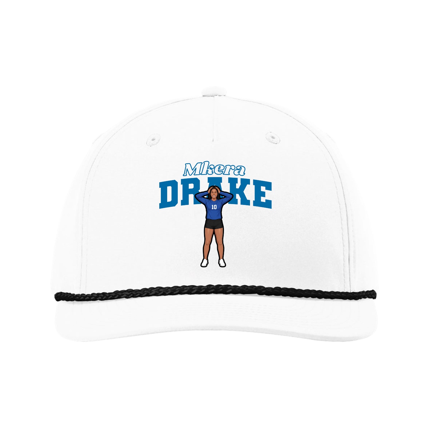 Five-Panel Classic Rope Cap — Name Arch in White
