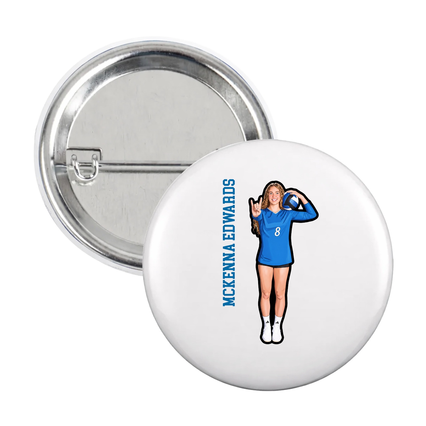 Game Day Button — Name Vertical in White