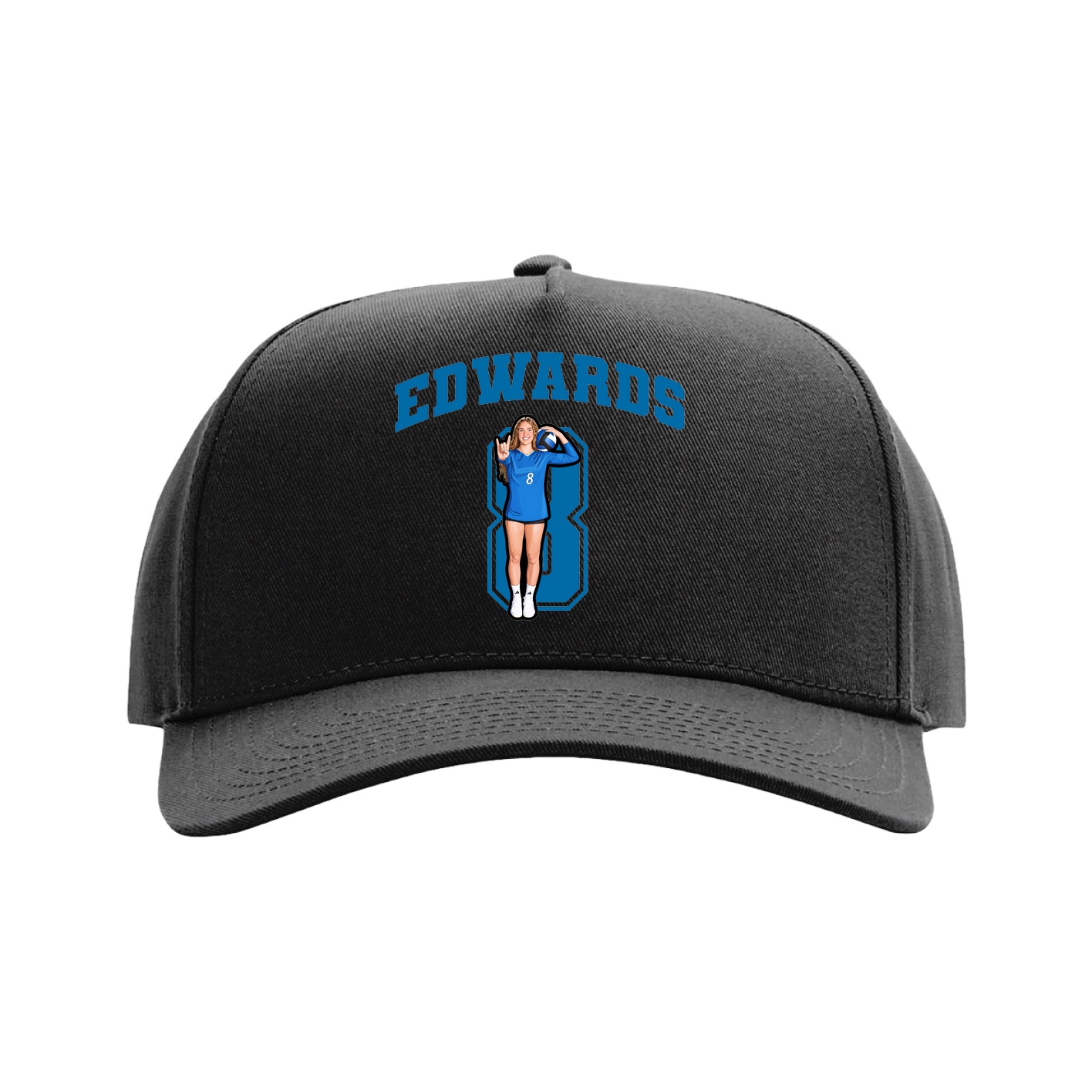 Full Fabric Five-Panel Champ Cap — Number in Black