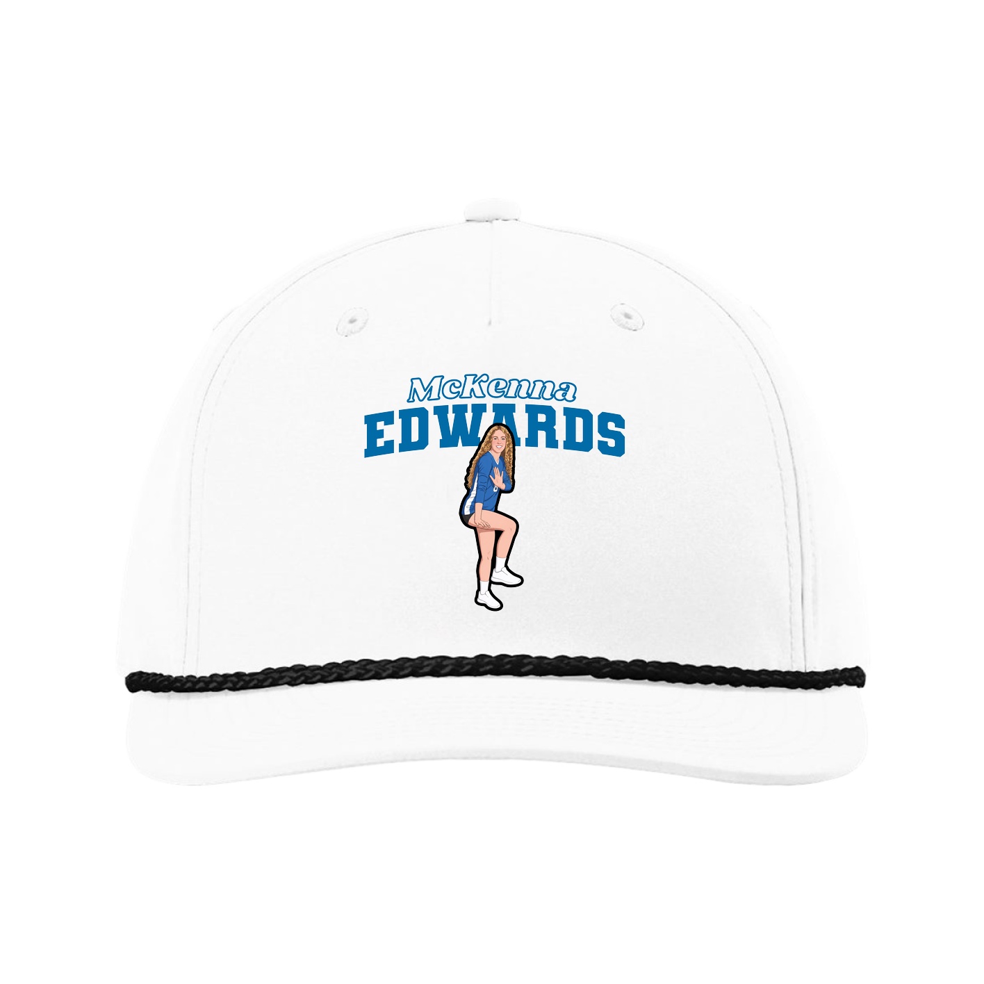 Five-Panel Classic Rope Cap — Name Arch in White
