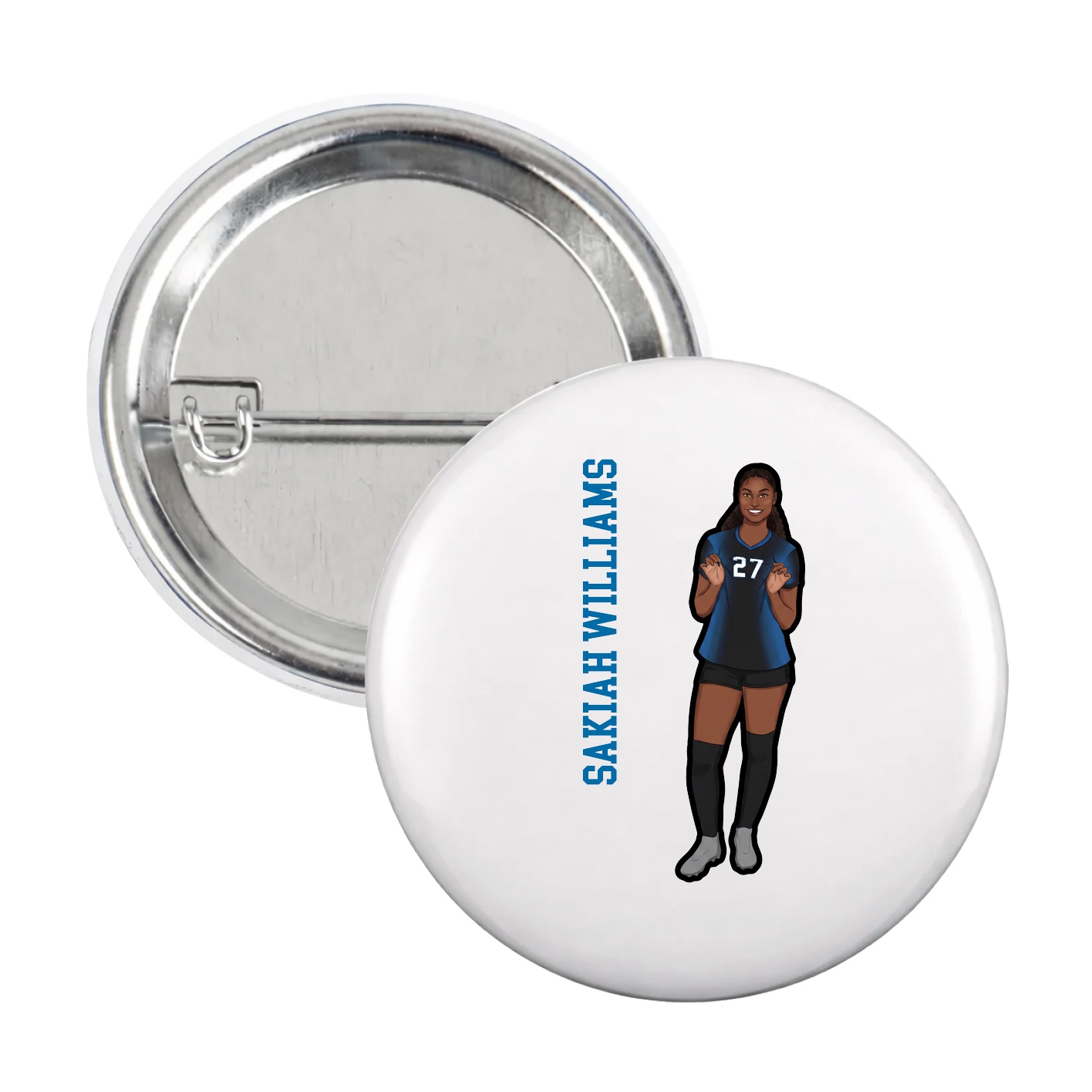 Game Day Button — Name Vertical in White