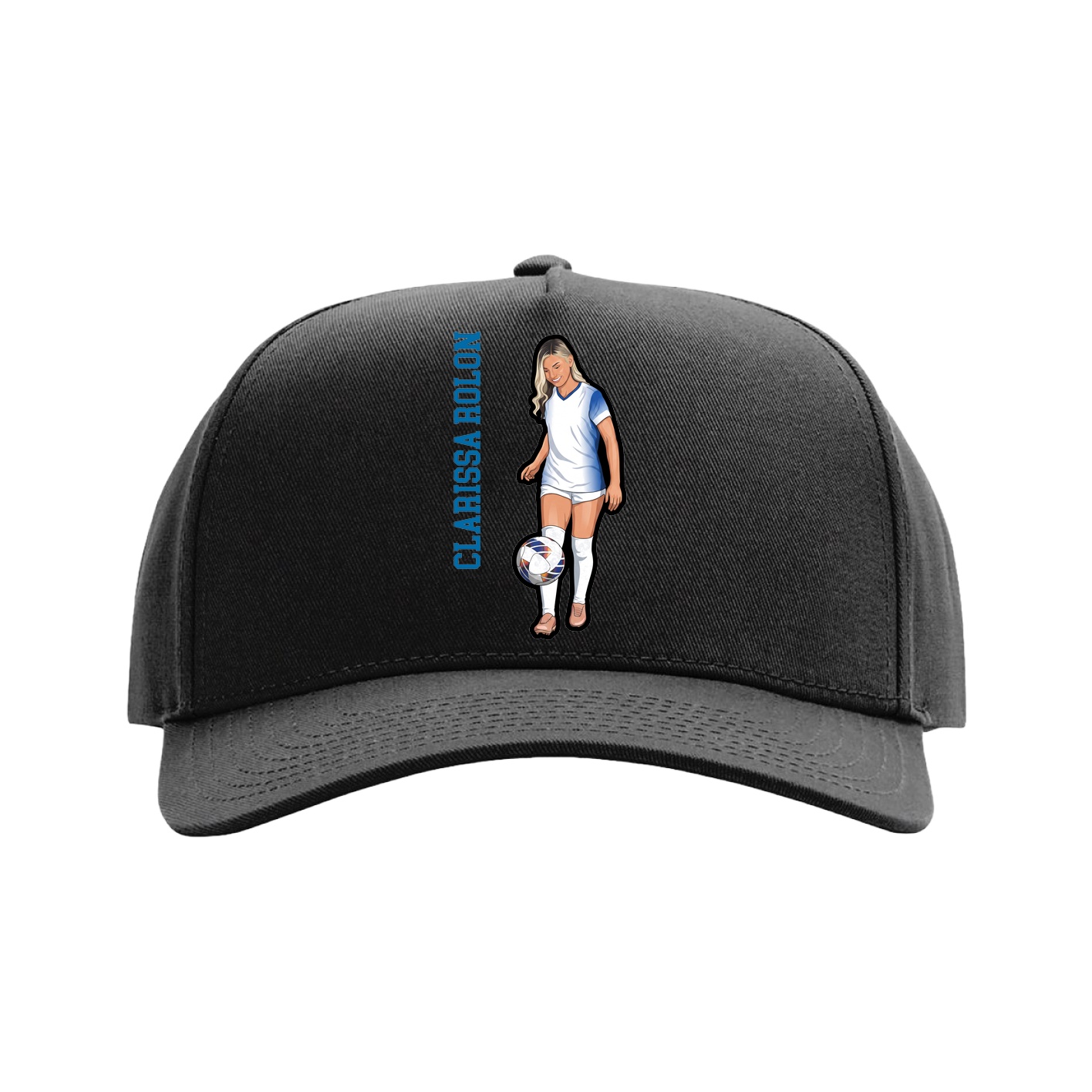 Full Fabric Five-Panel Champ Cap — Name Vertical in Black