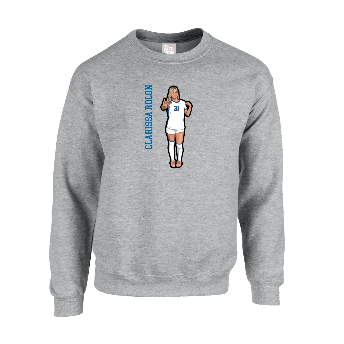 Fleece Crew — Name Vertical in Grey