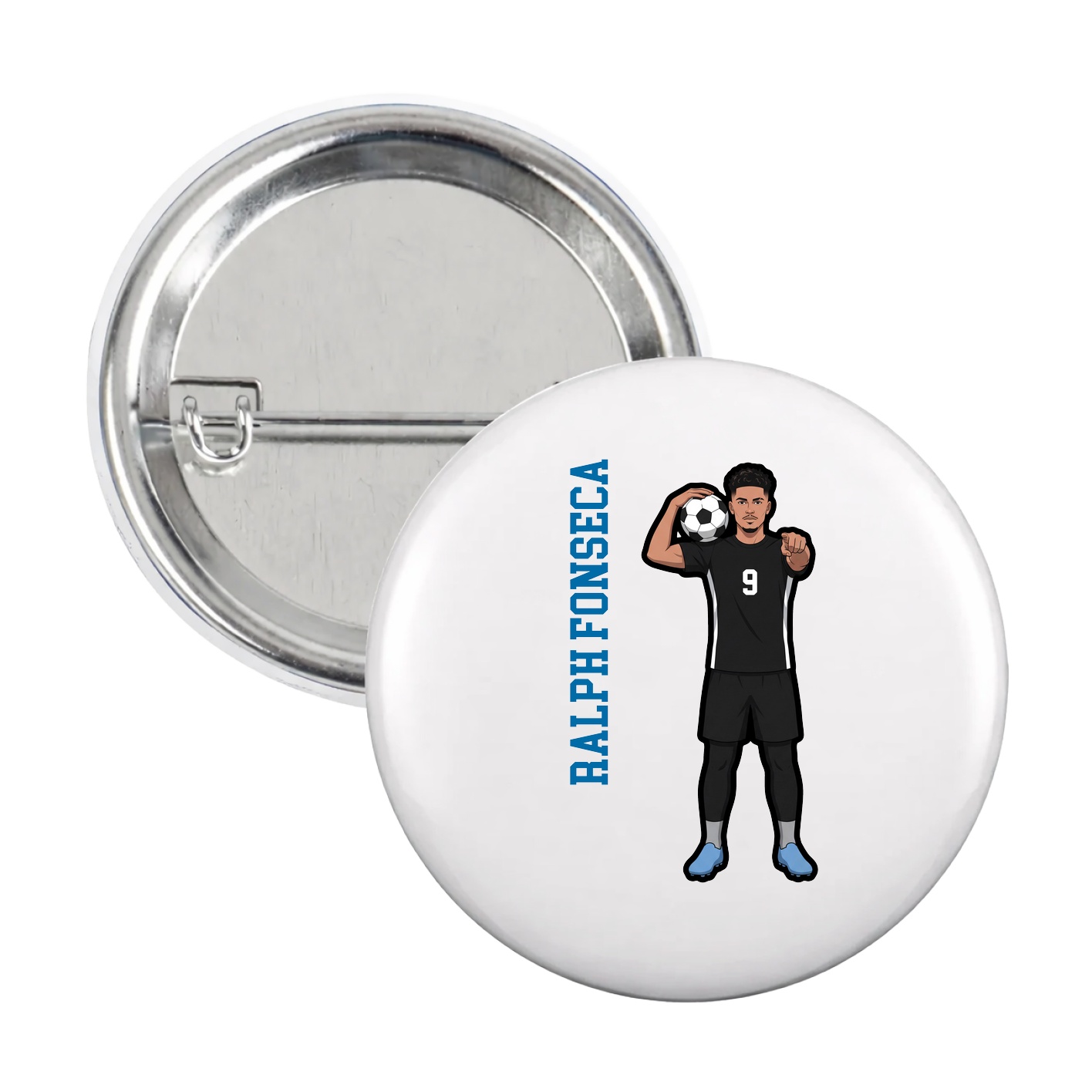 Game Day Button — Name Vertical in White
