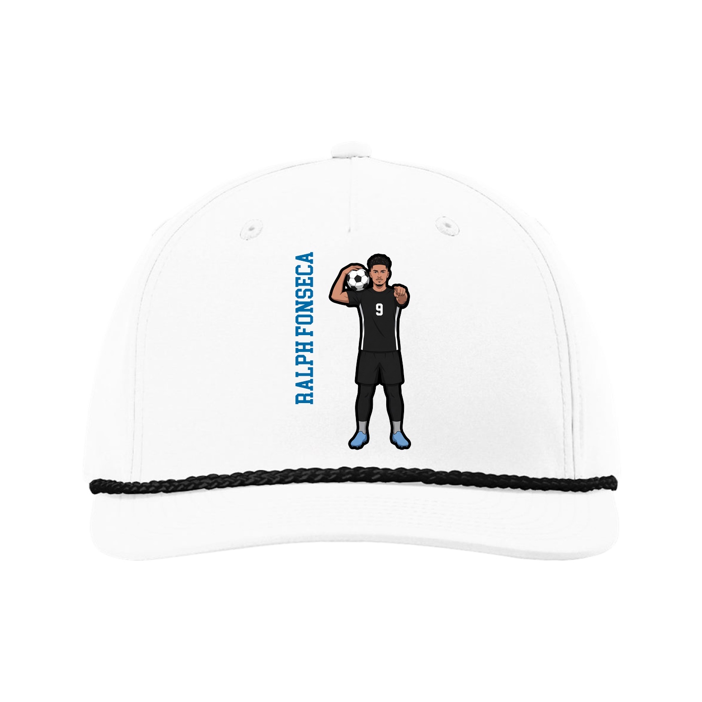 Five-Panel Classic Rope Cap — Name Vertical in White