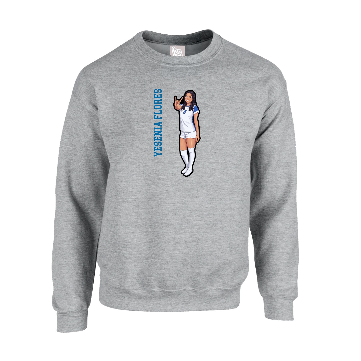 Fleece Crew — Name Vertical in Grey