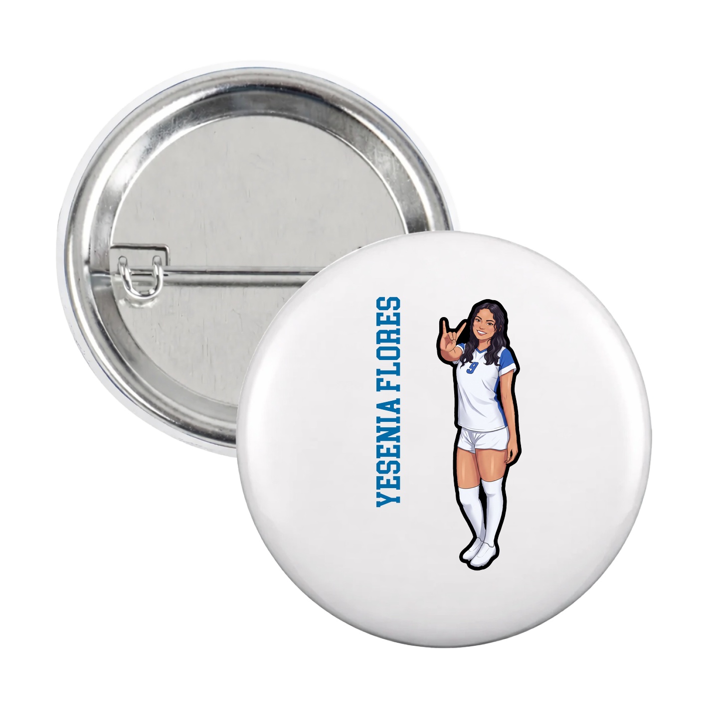 Game Day Button — Name Vertical in White