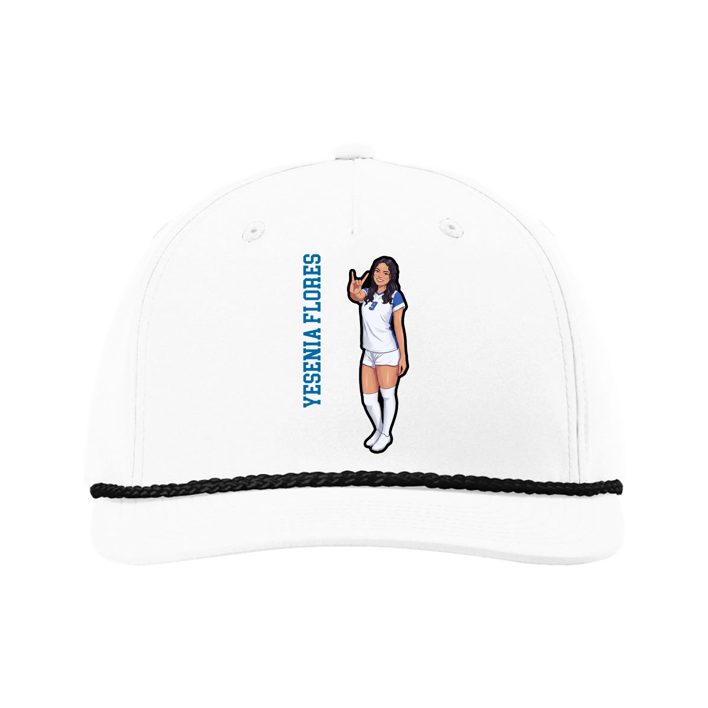 Five-Panel Classic Rope Cap — Name Vertical in White