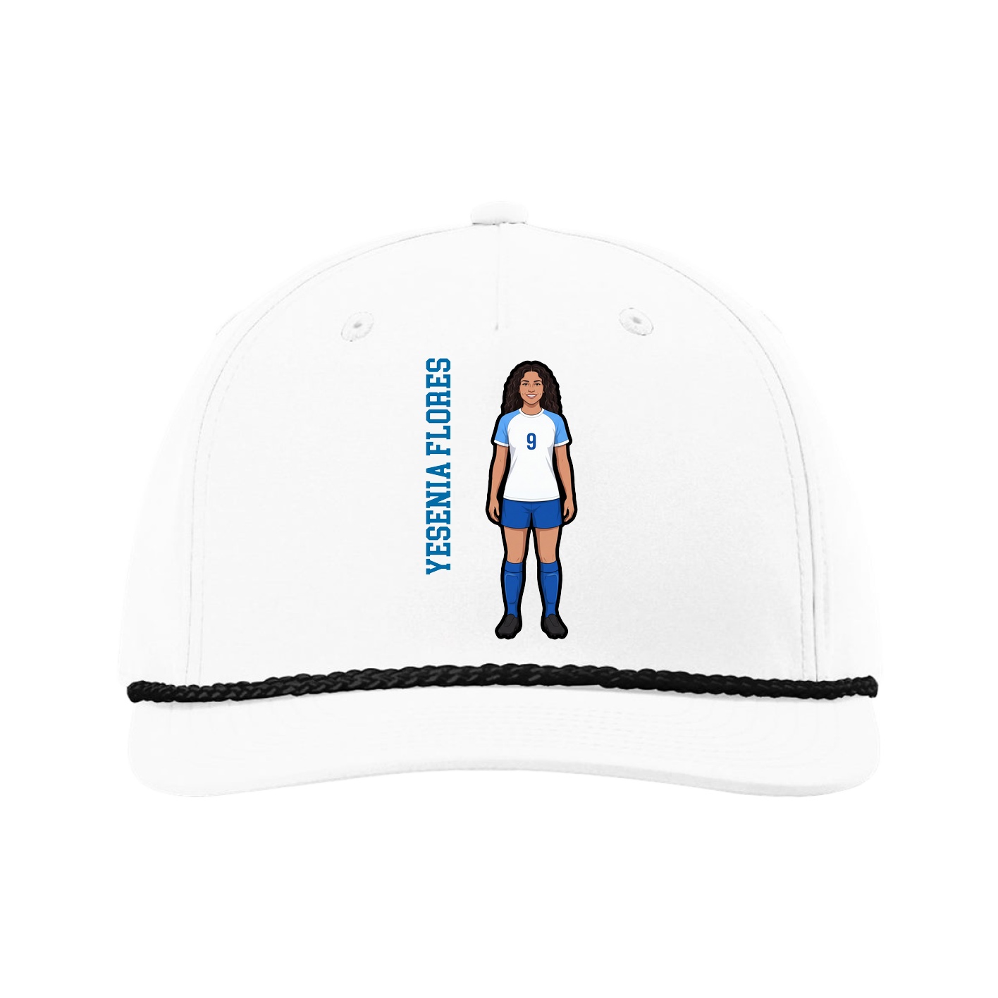 Five-Panel Classic Rope Cap — Name Vertical in White