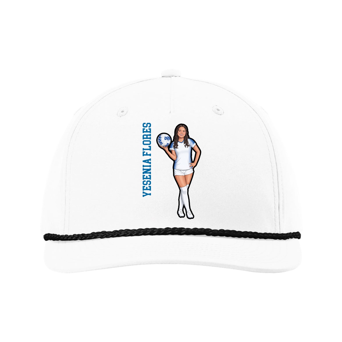 Five-Panel Classic Rope Cap — Name Vertical in White