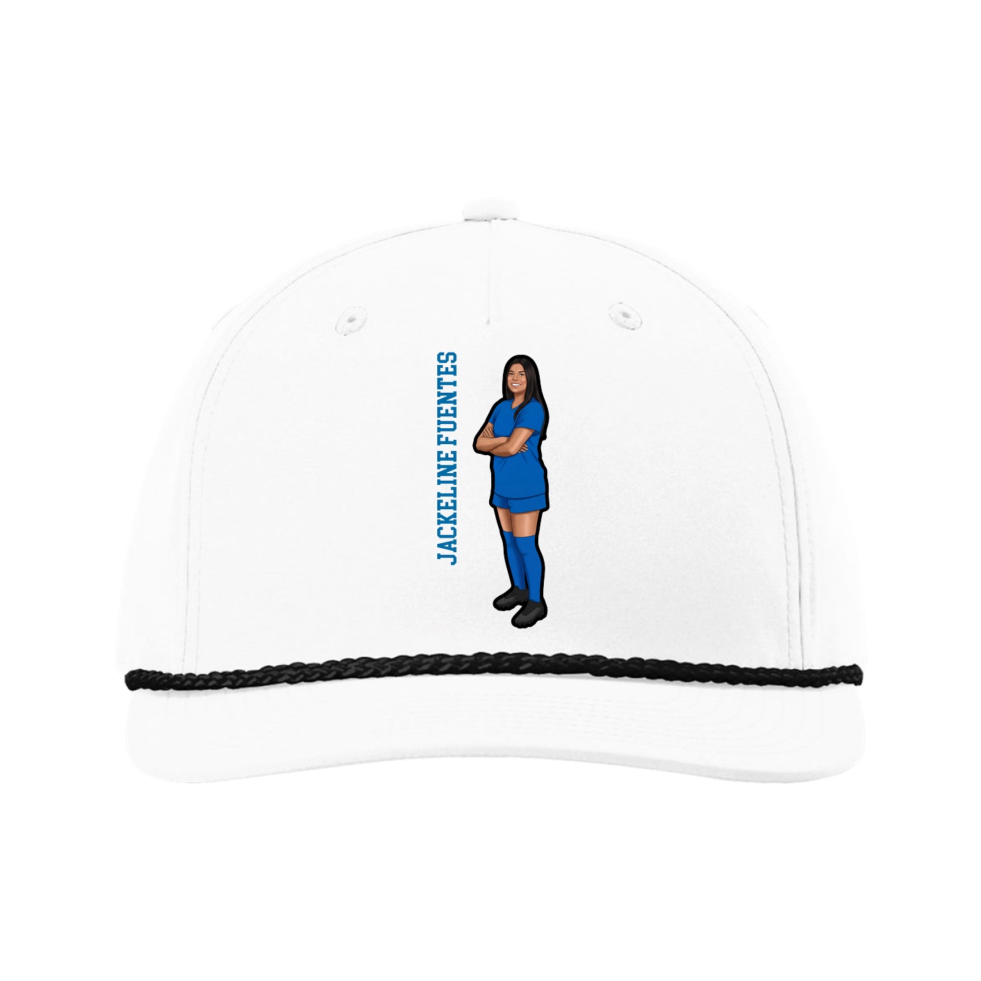 Five-Panel Classic Rope Cap — Name Vertical in White