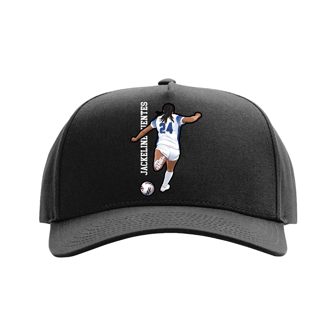 Full Fabric Five-Panel Champ Cap — Name Vertical in Black