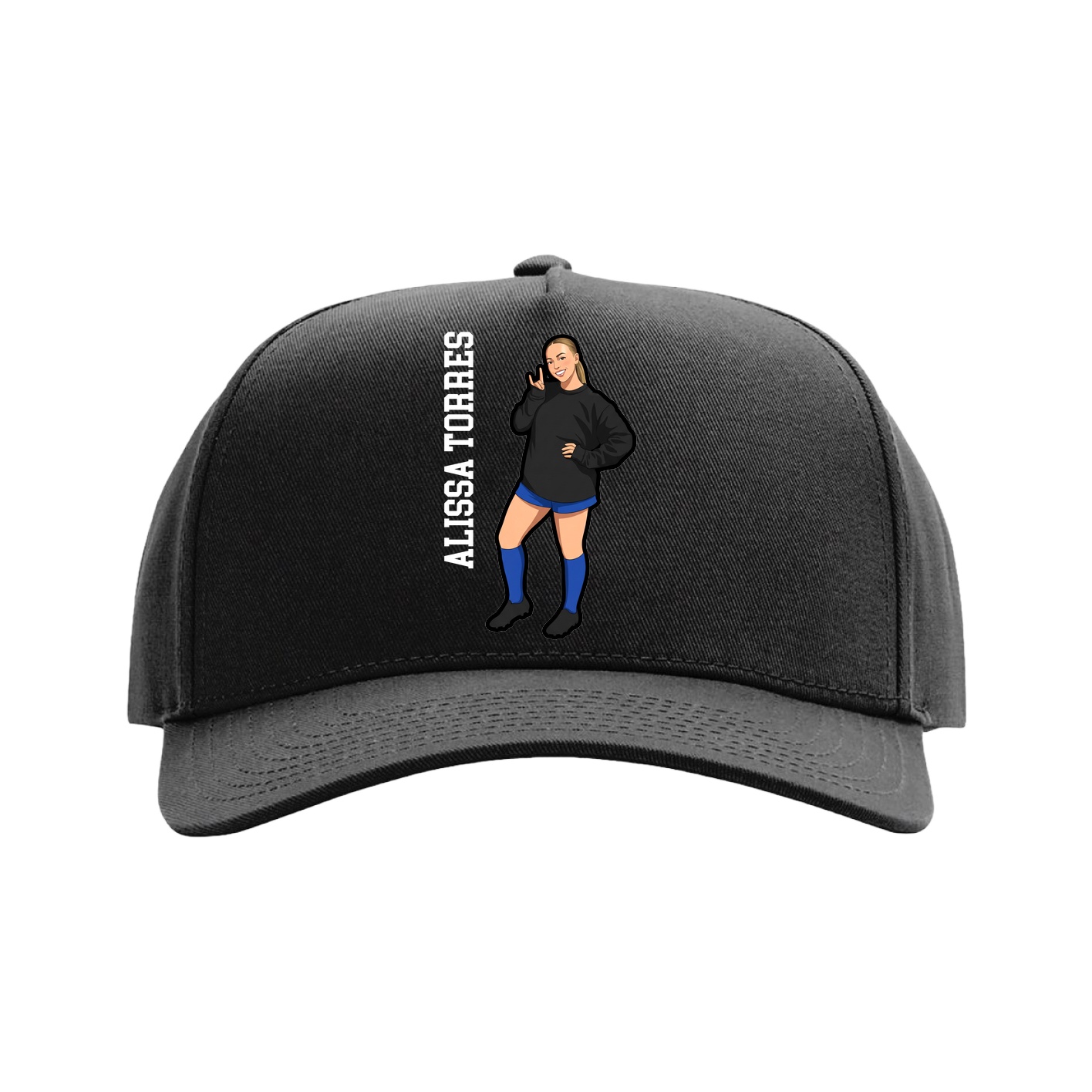 Full Fabric Five-Panel Champ Cap — Name Vertical in Black