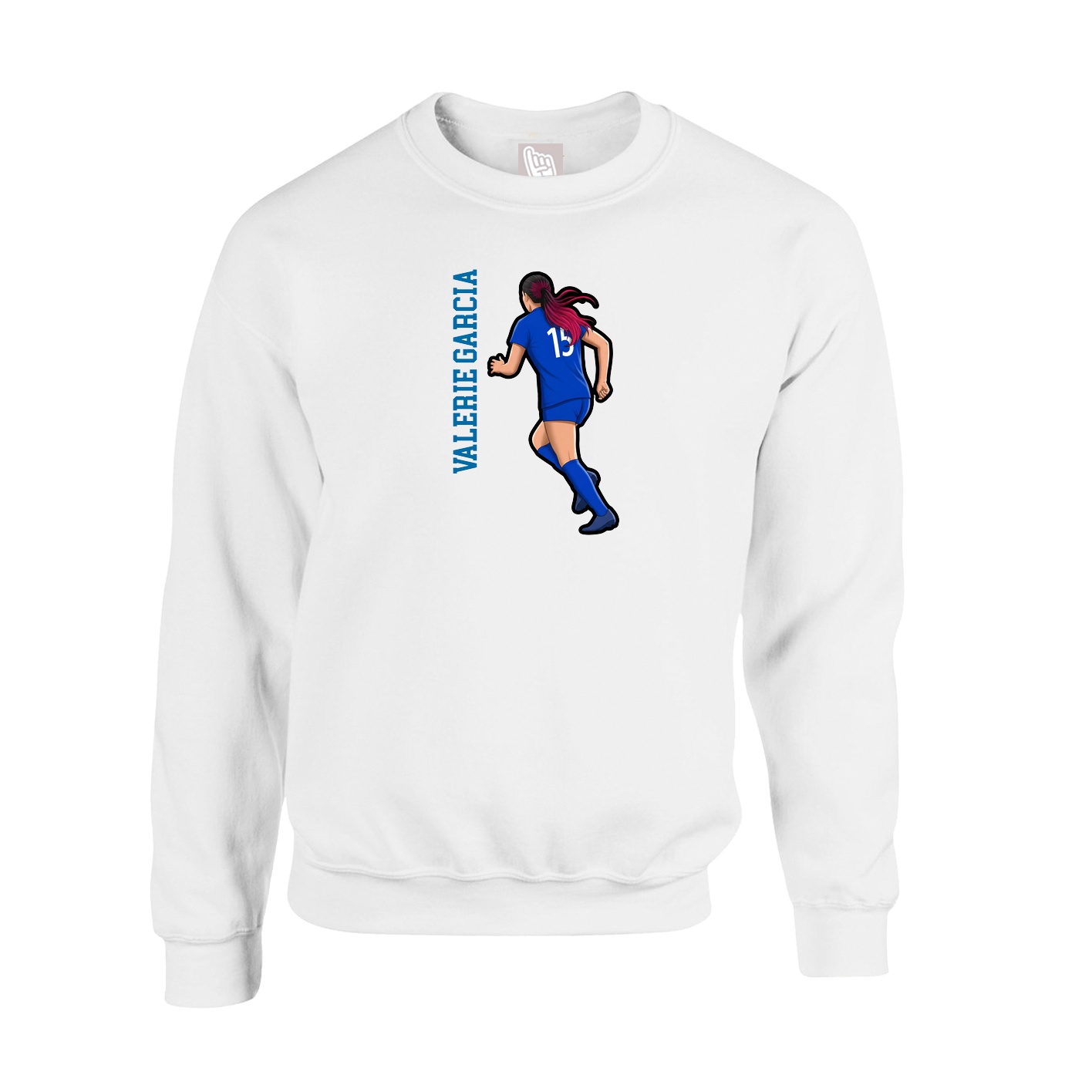 Fleece Crew — Name Vertical in White