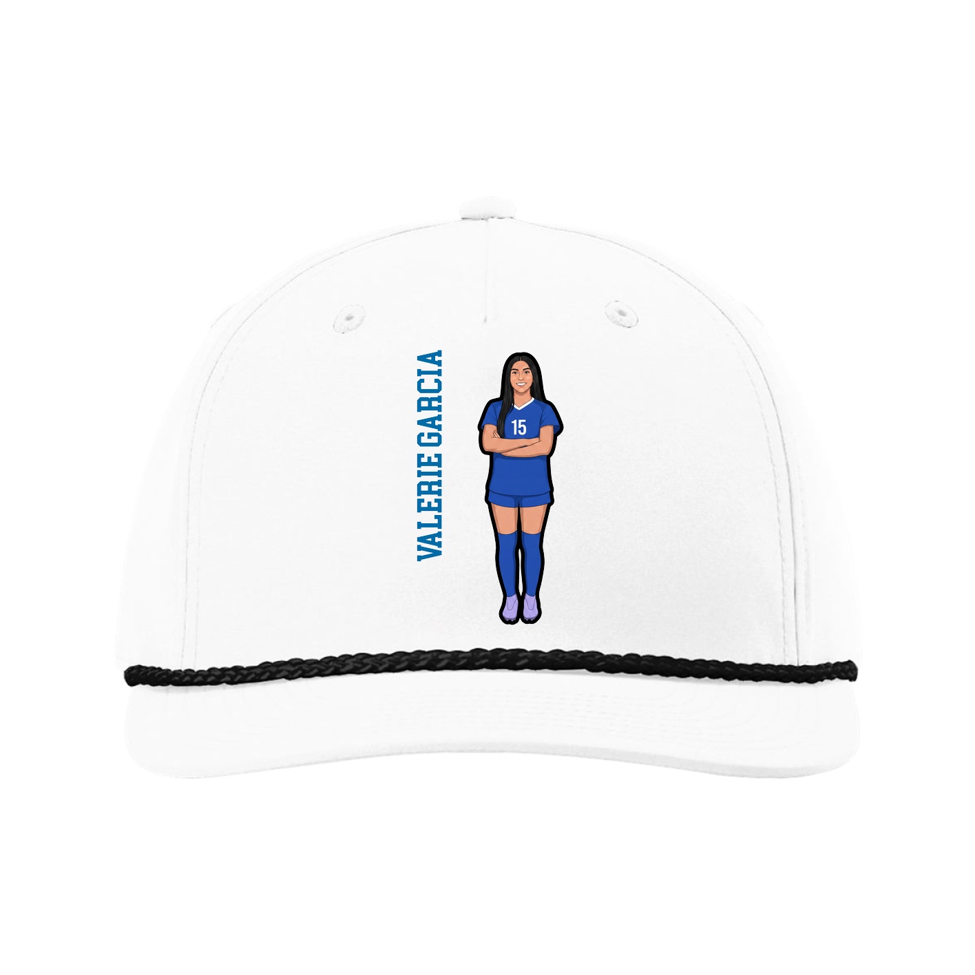 Five-Panel Classic Rope Cap — Name Vertical in White
