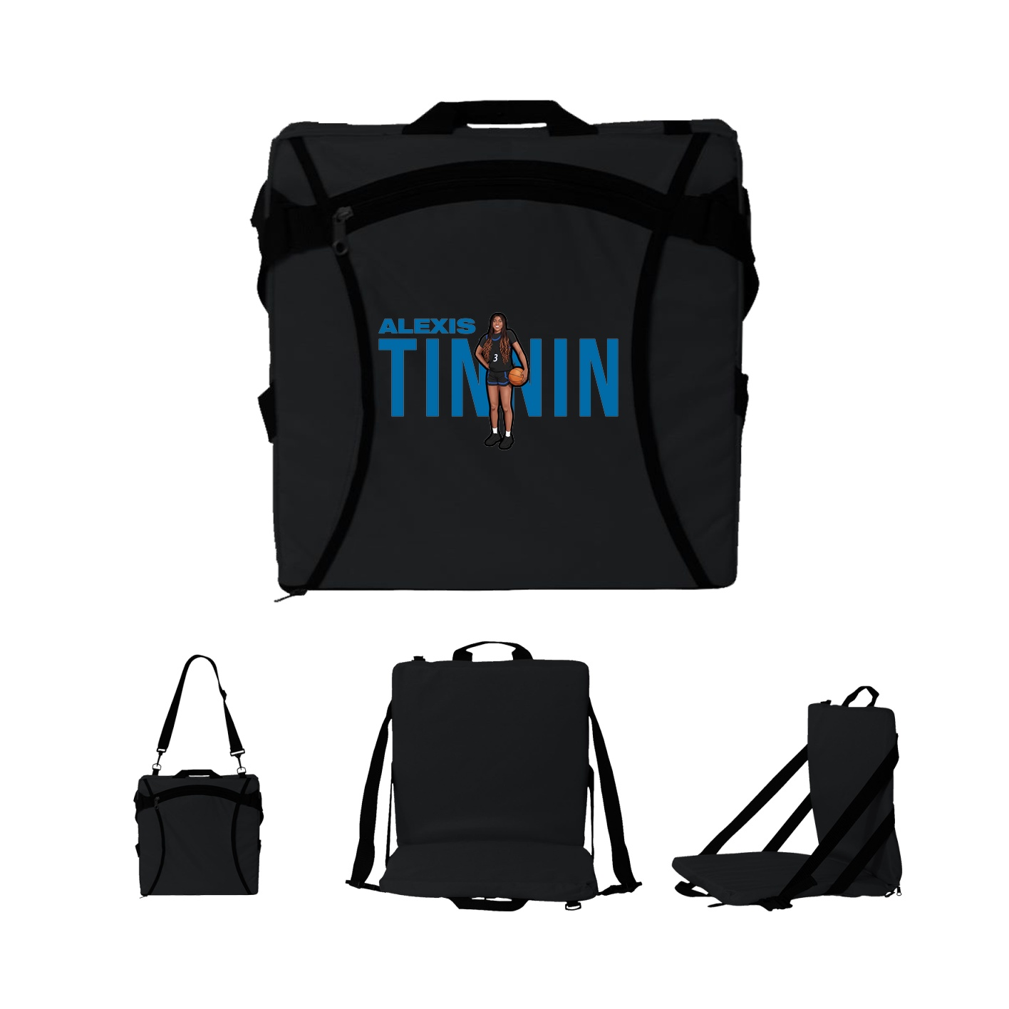 Folding Stadium Seat — Player Name in Black